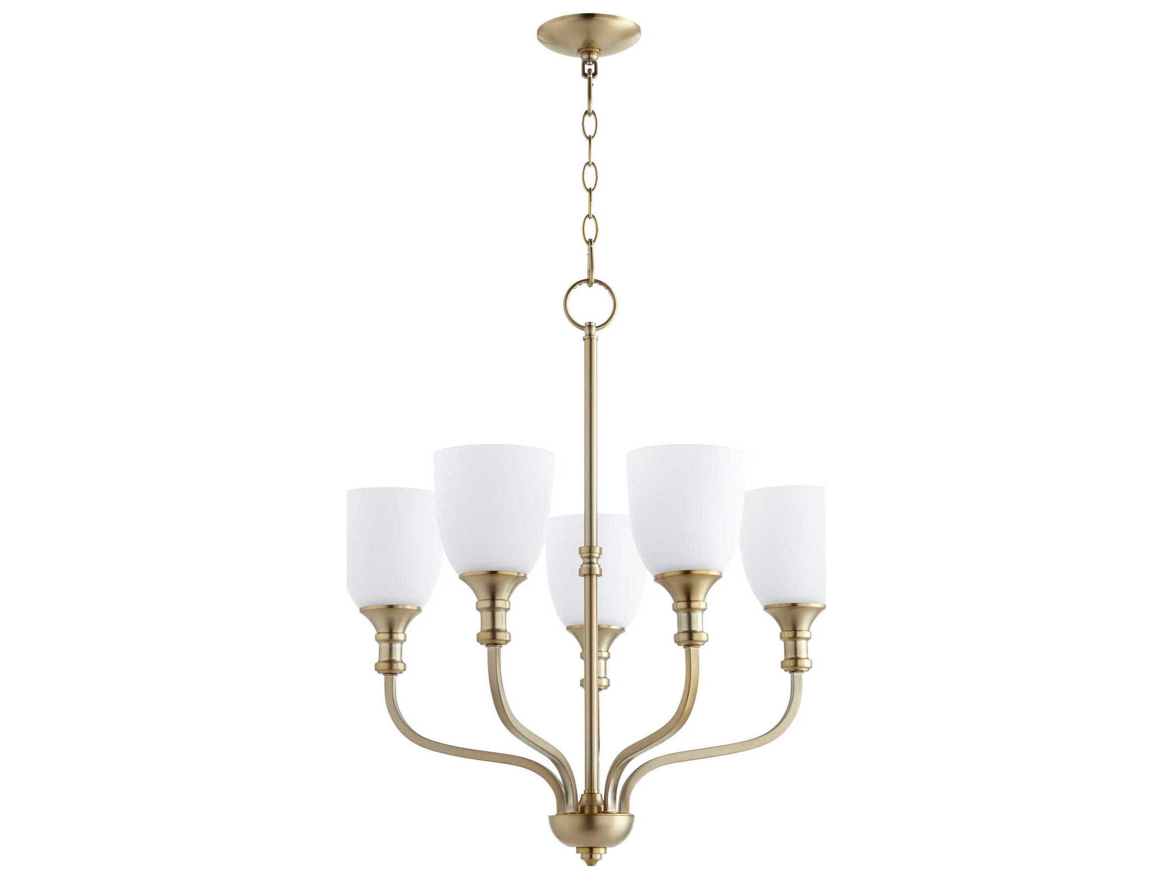 Richmond 5-Light Aged Brass Glass Bell Chandelier