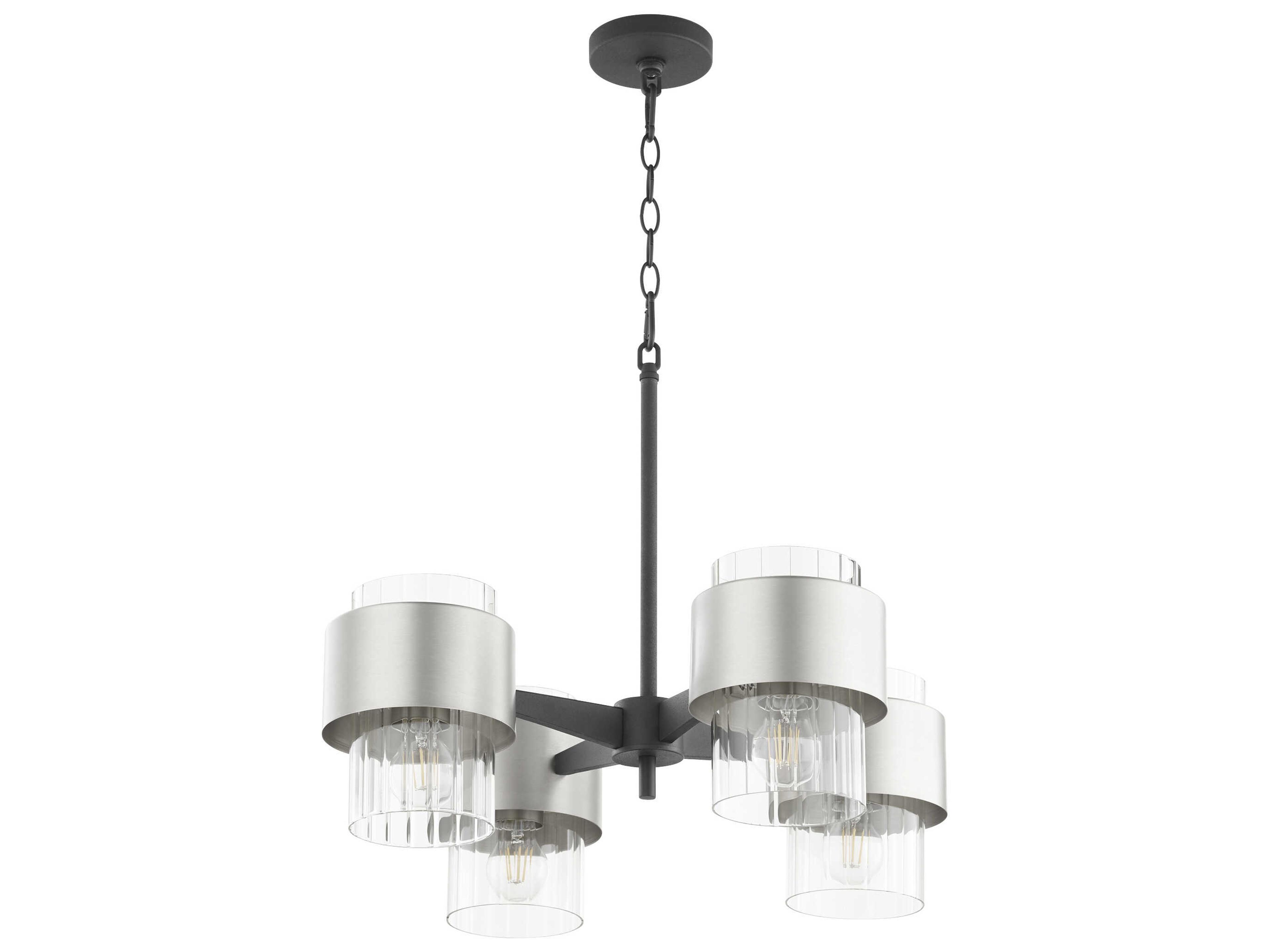 Epsilon 4-Light Textured Black Satin Nickel Glass Cylinder Chandelier
