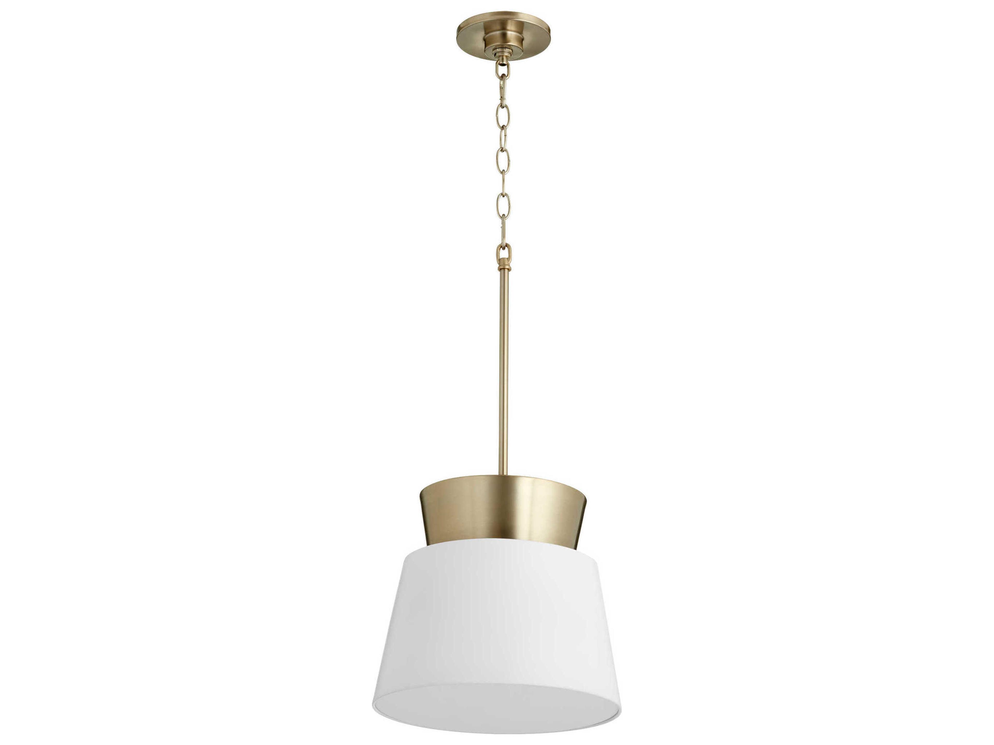 Quorum 1-Light Studio White Aged Brass Drum Mini Pendant