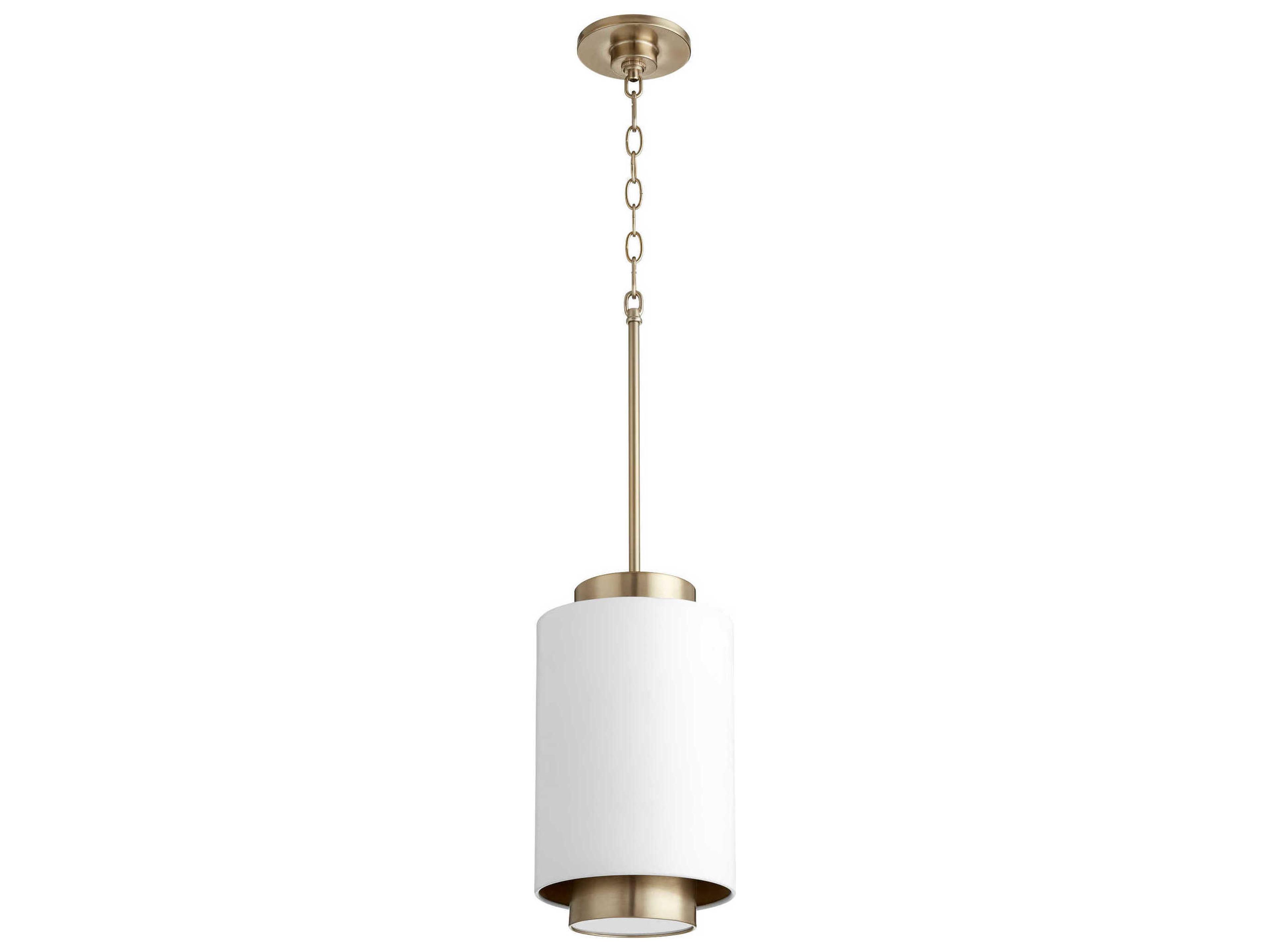 Quorum 1-Light Studio White Aged Brass Cylinder Mini Pendant