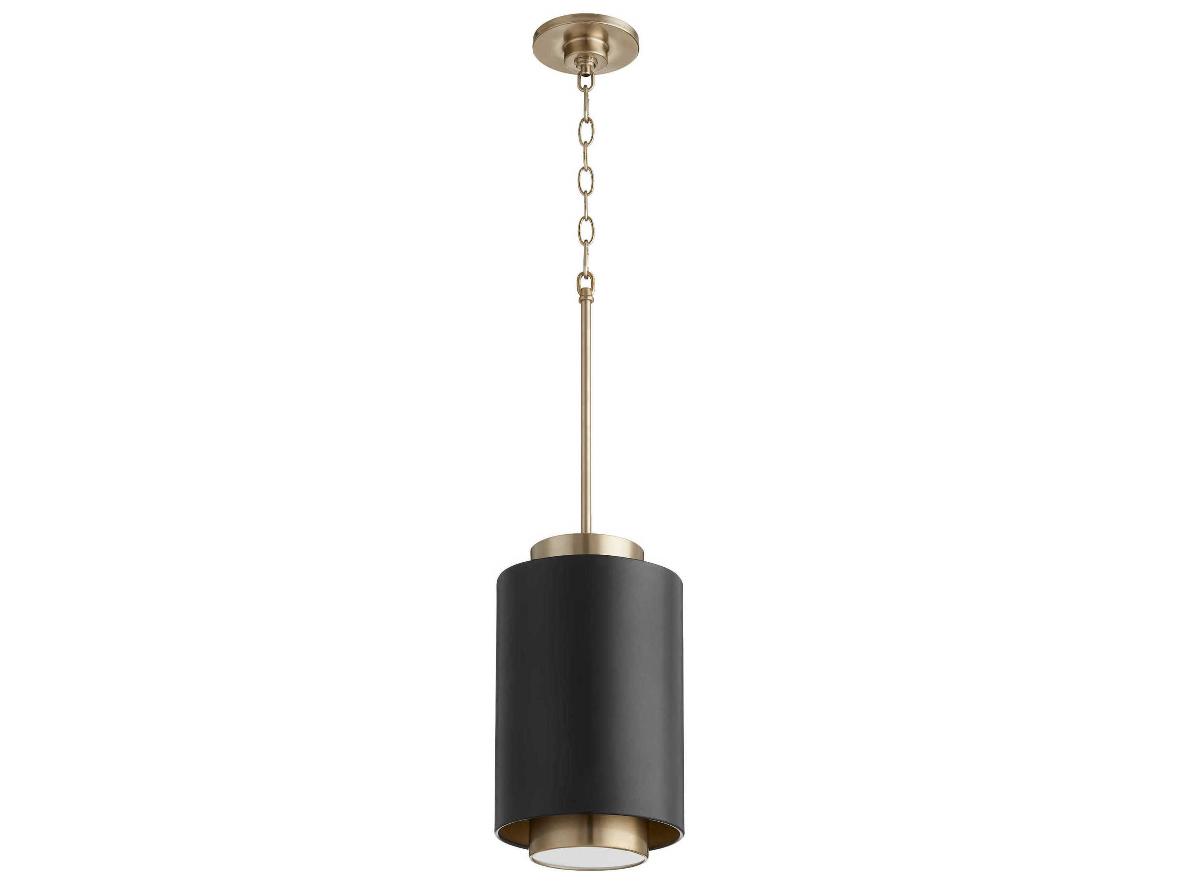 Quorum 1-Light Noir Aged Brass Cylinder Mini Pendant