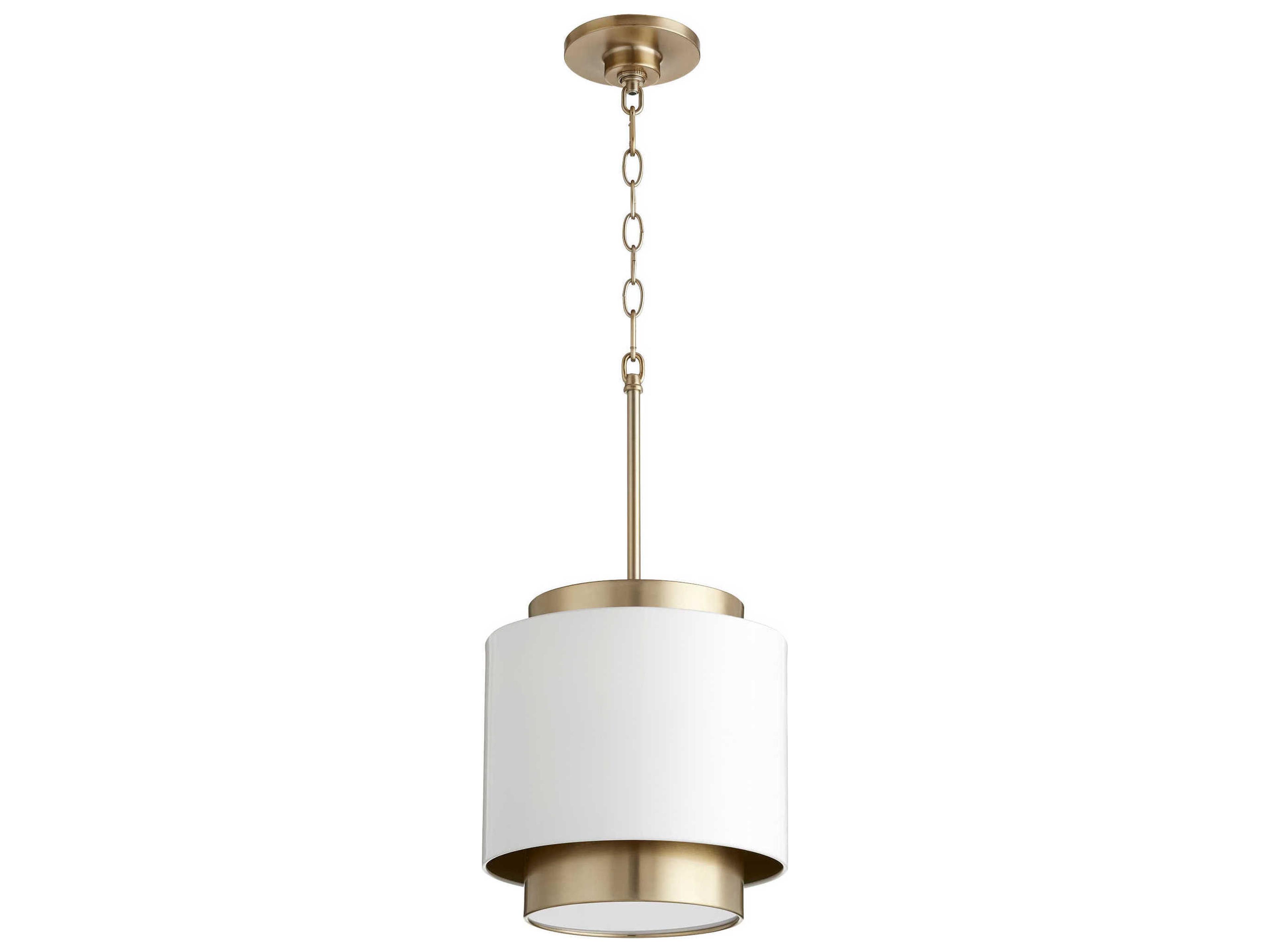 Quorum 1-Light Studio White Aged Brass Cylinder Mini Pendant