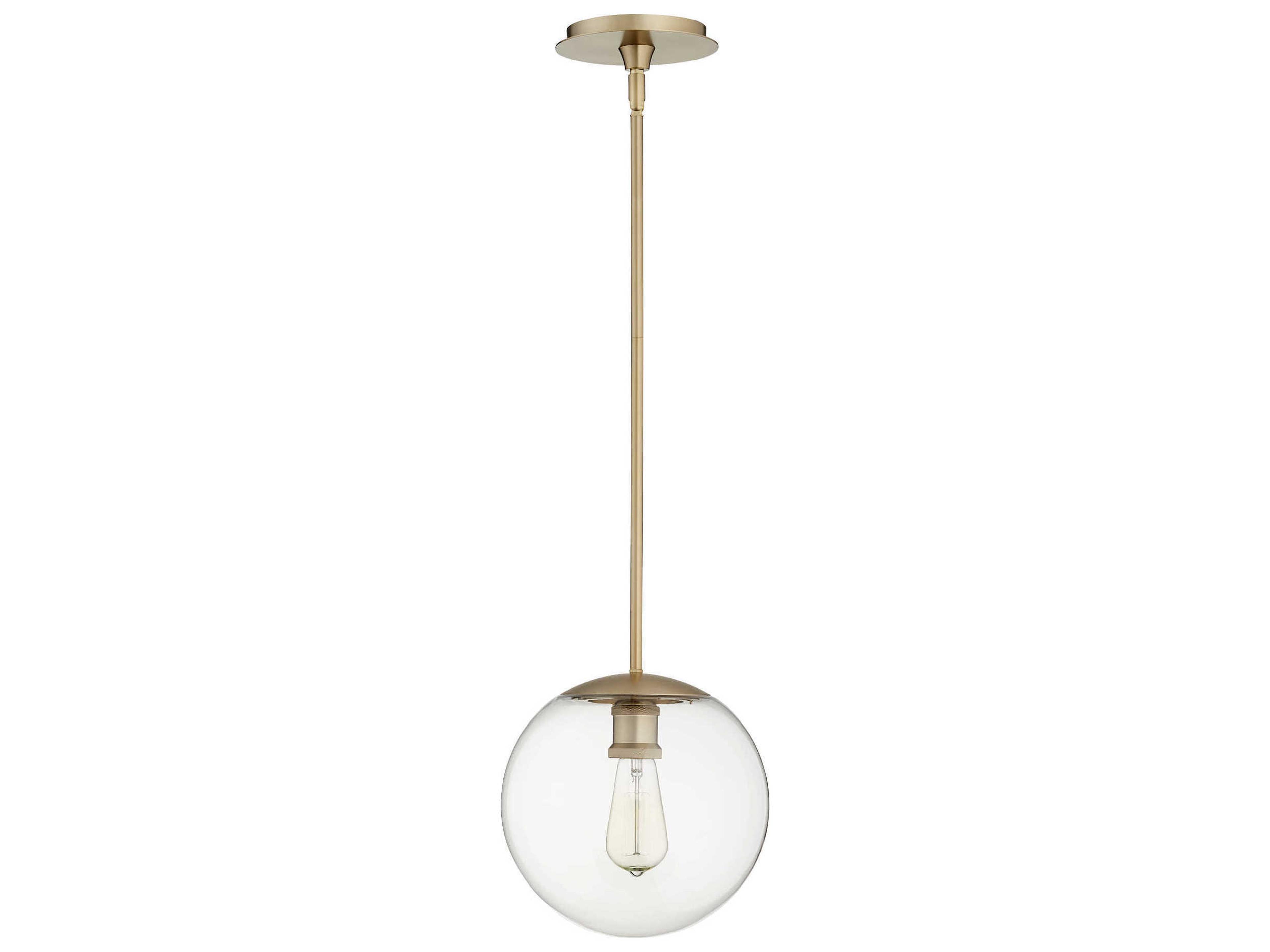 1-Light Aged Brass Glass Globe Mini Pendant