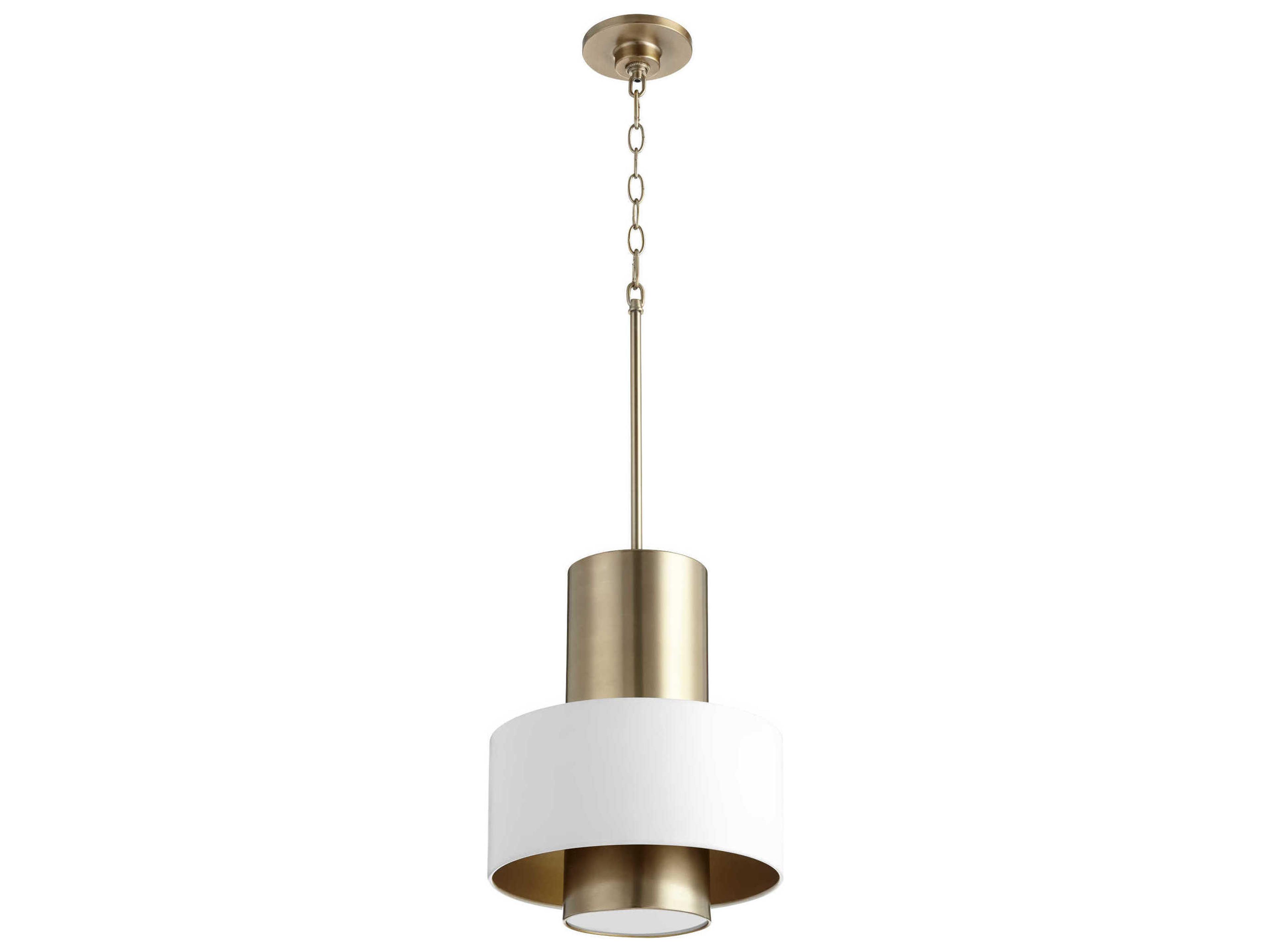 1-Light Studio White Aged Brass Cylinder Mini Pendant