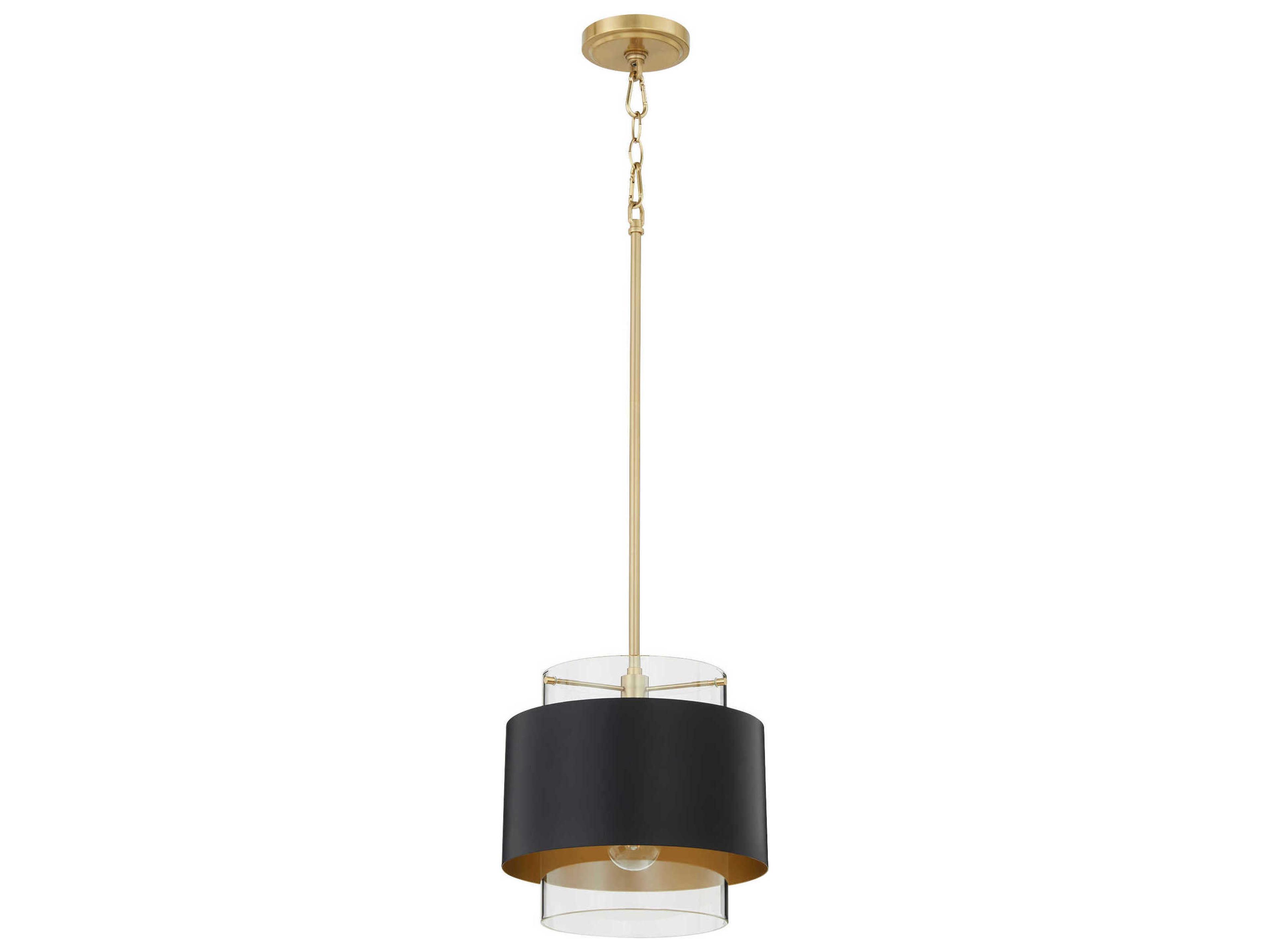 1-Light Matte Black Aged Brass Drum Mini Pendant