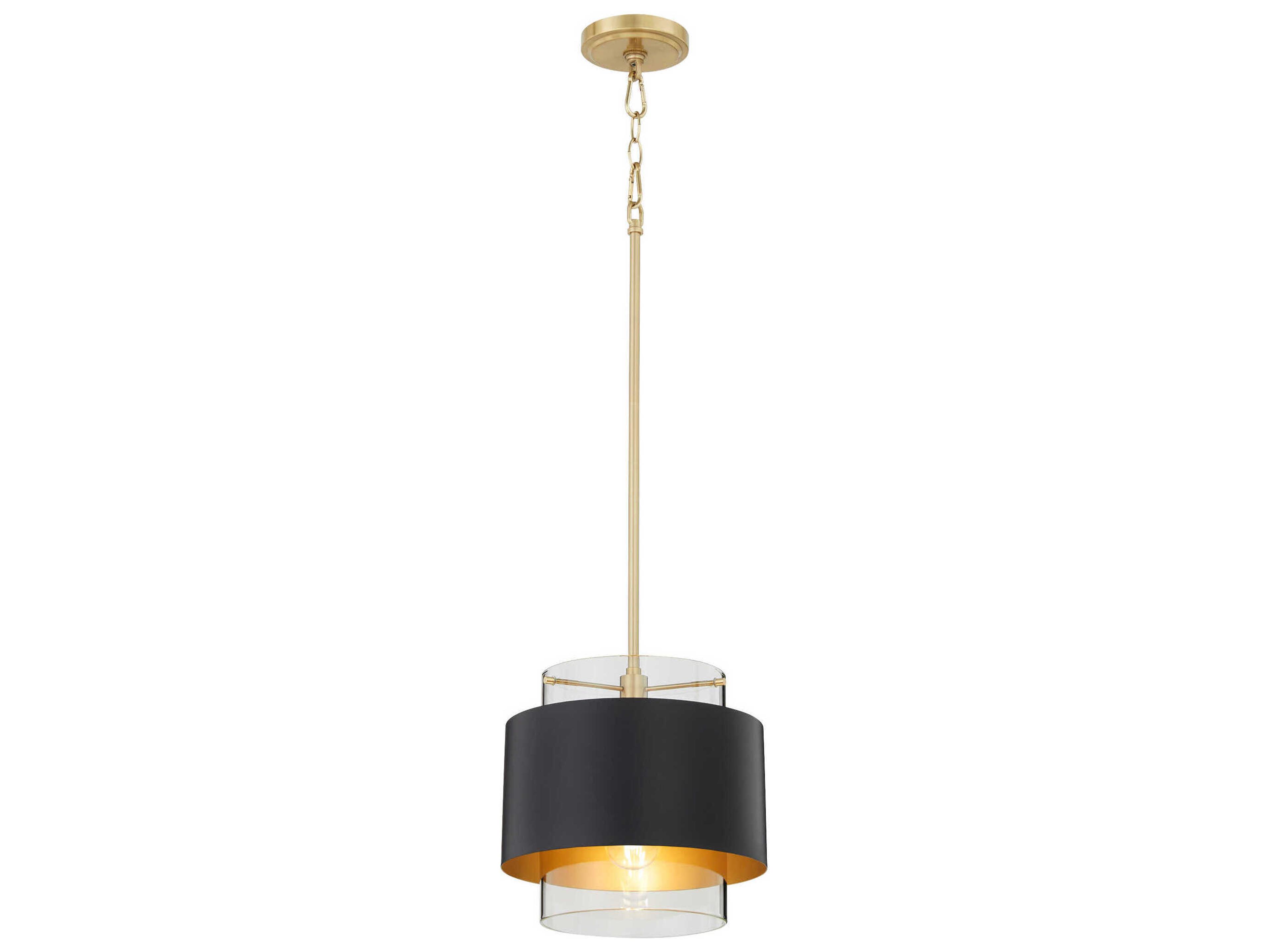 Quorum 1-Light Matte Black Aged Brass Drum Mini Pendant