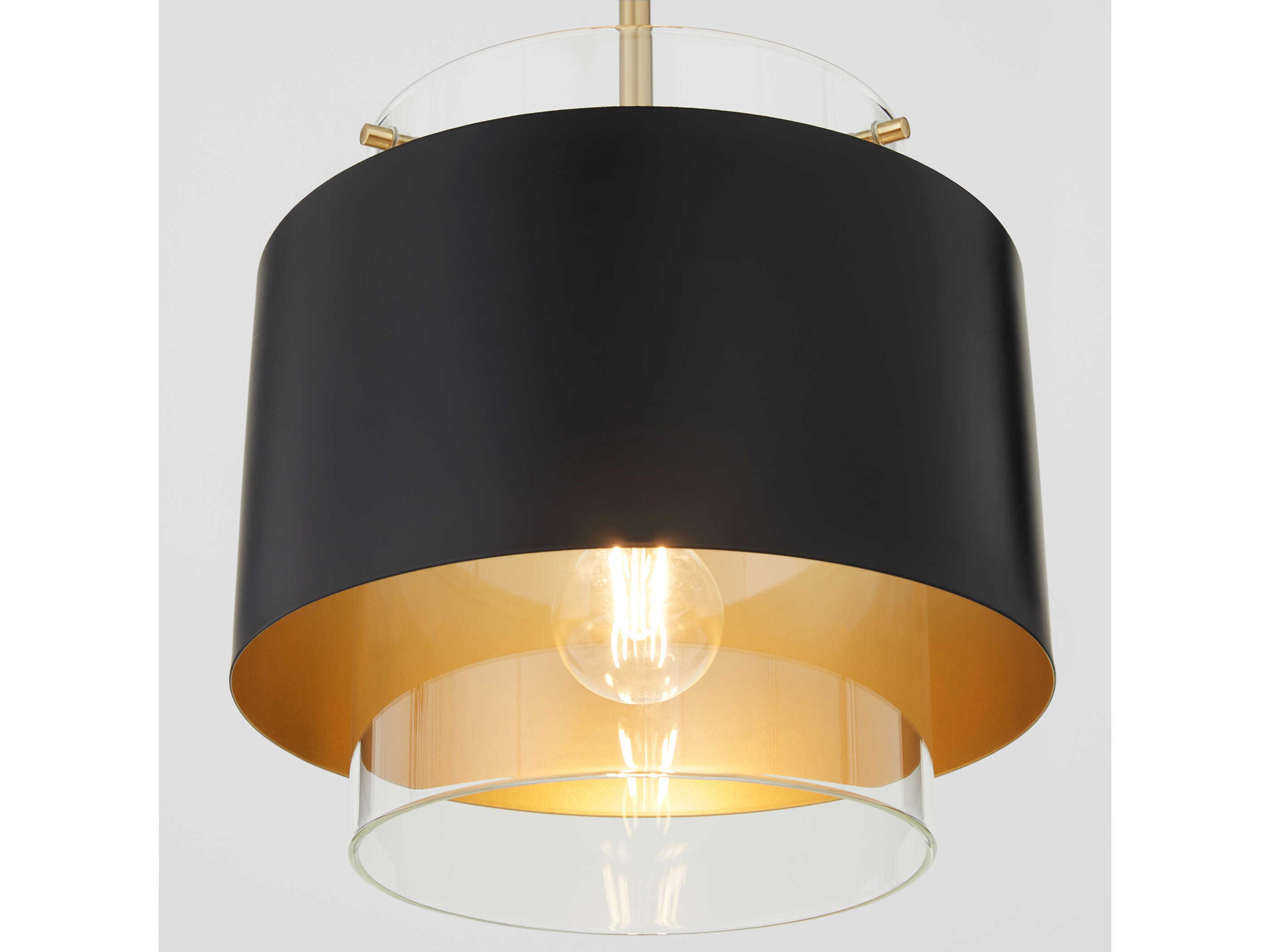 Quorum 1-Light Matte Black Aged Brass Drum Mini Pendant