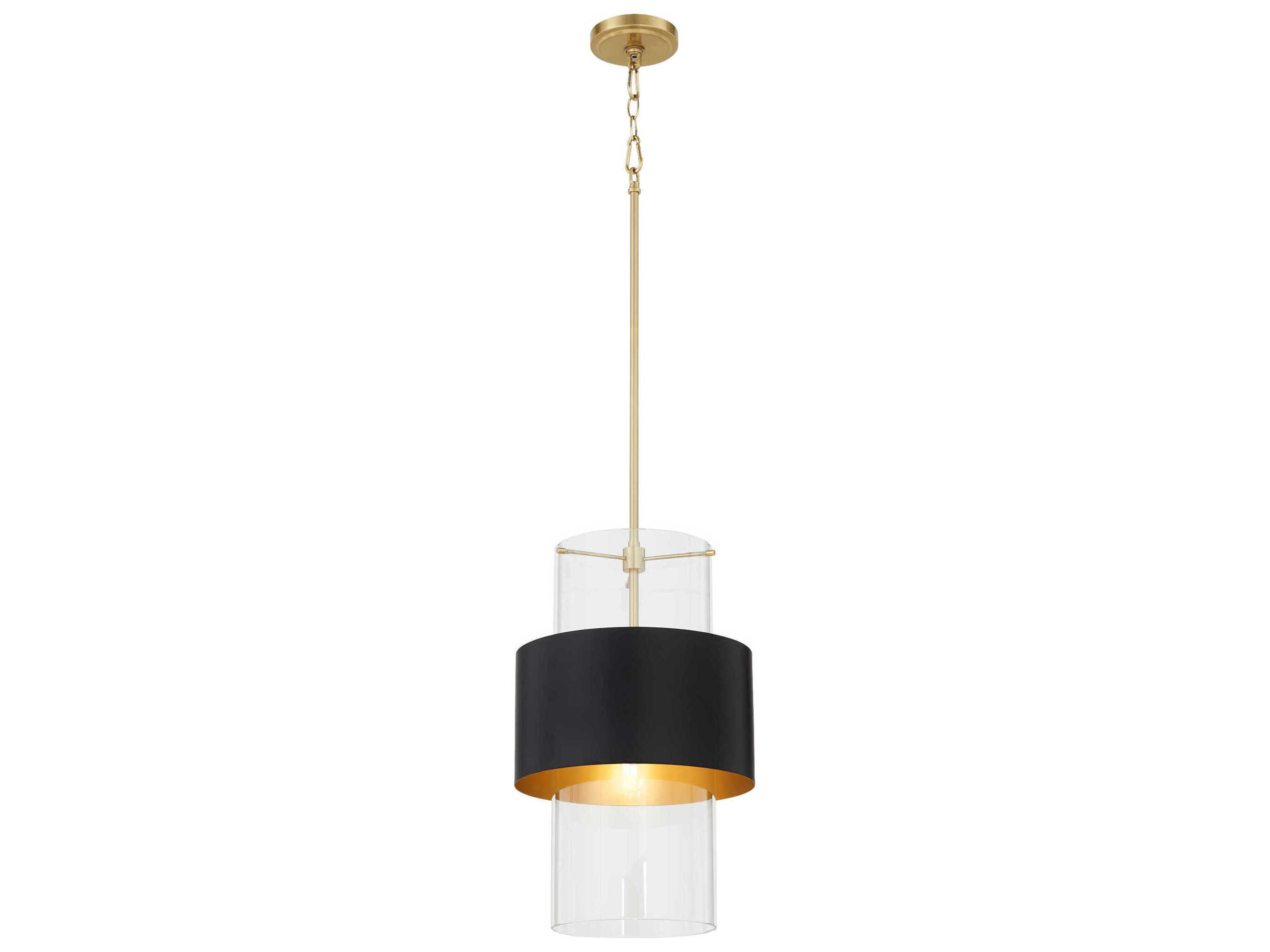 Quorum 1-Light Matte Black Aged Brass Drum Mini Pendant