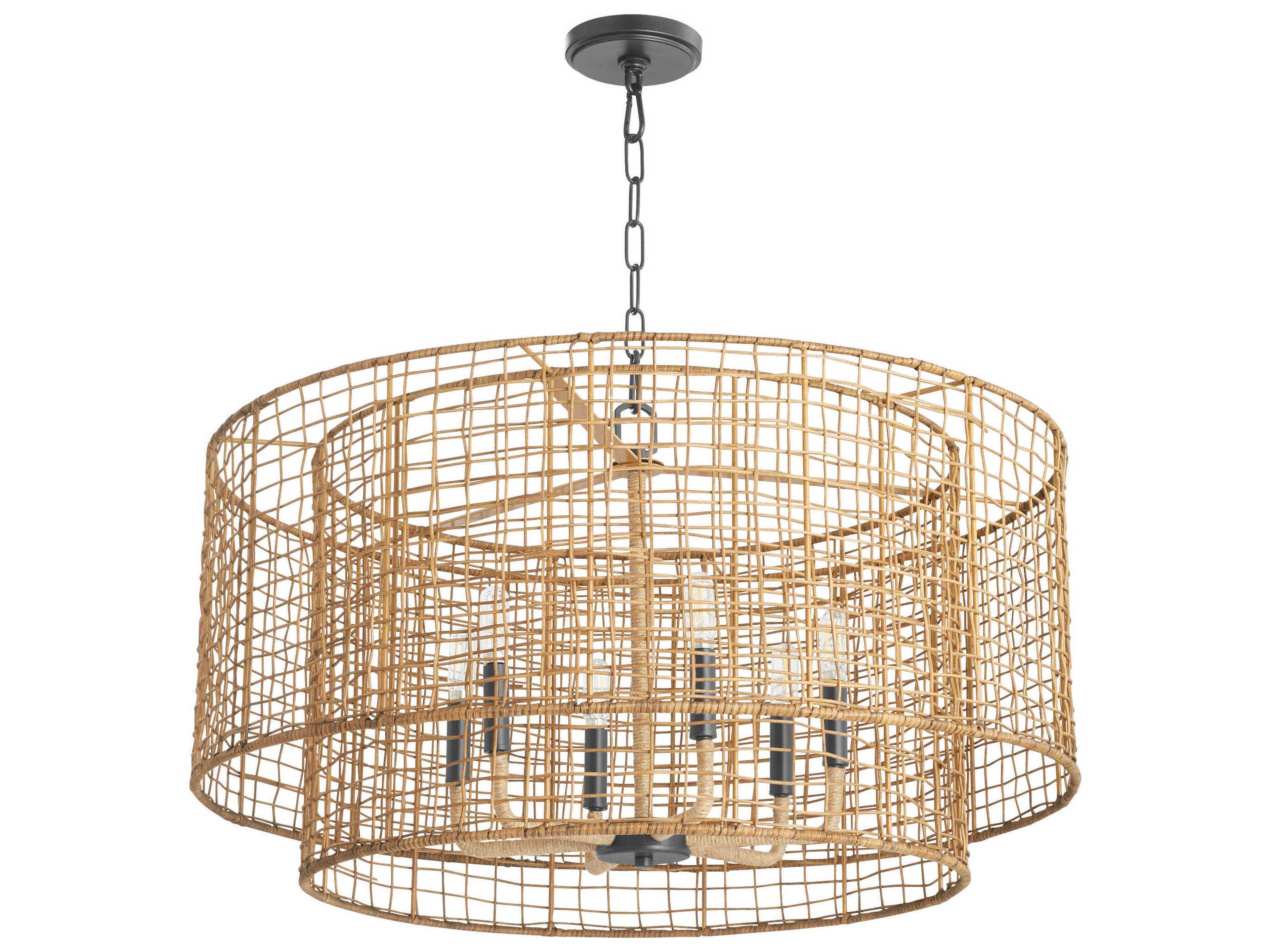 Abaca 6-Light Matte Black Drum Pendant