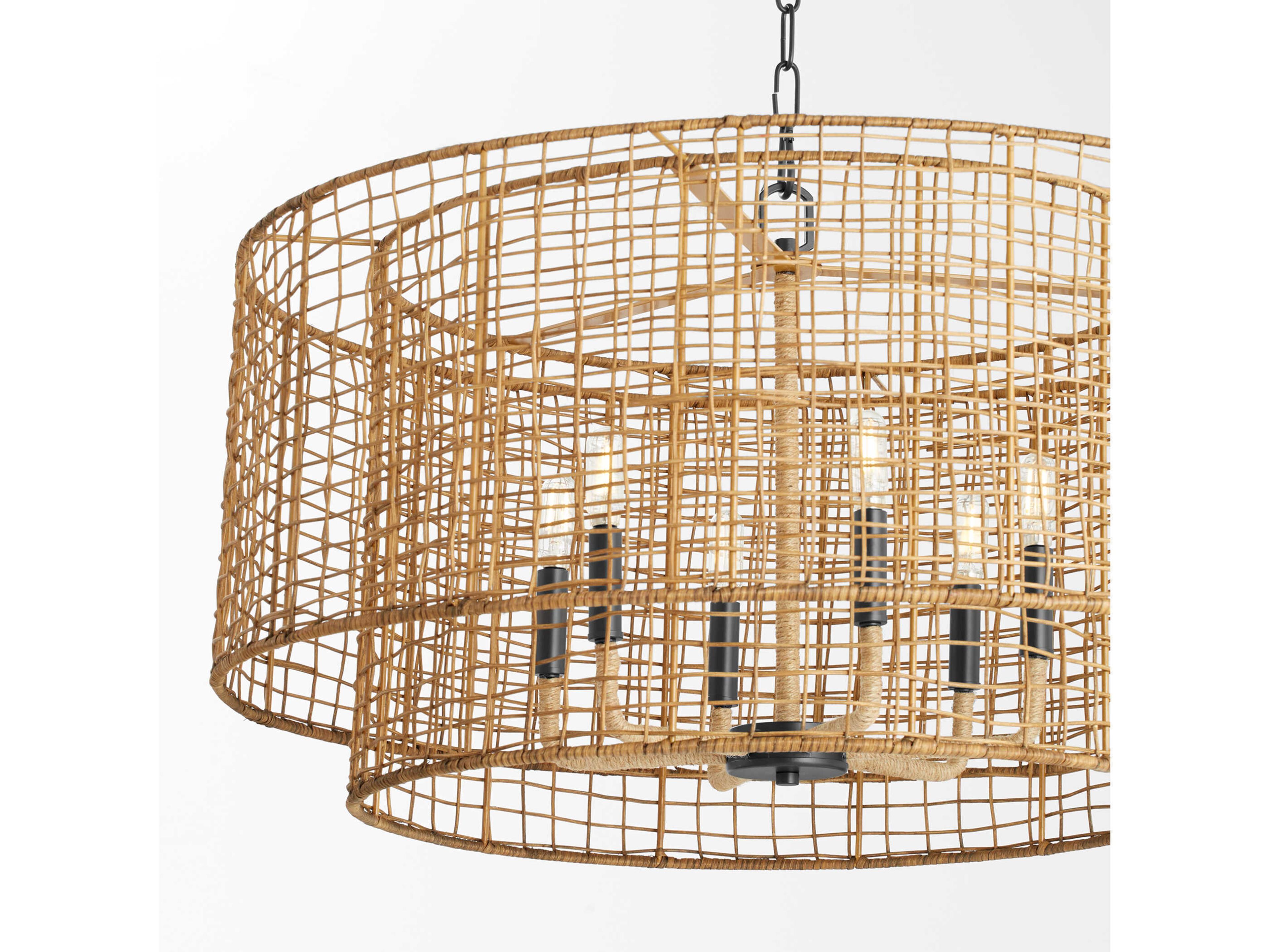Quorum Abaca 6-Light Matte Black Drum Pendant
