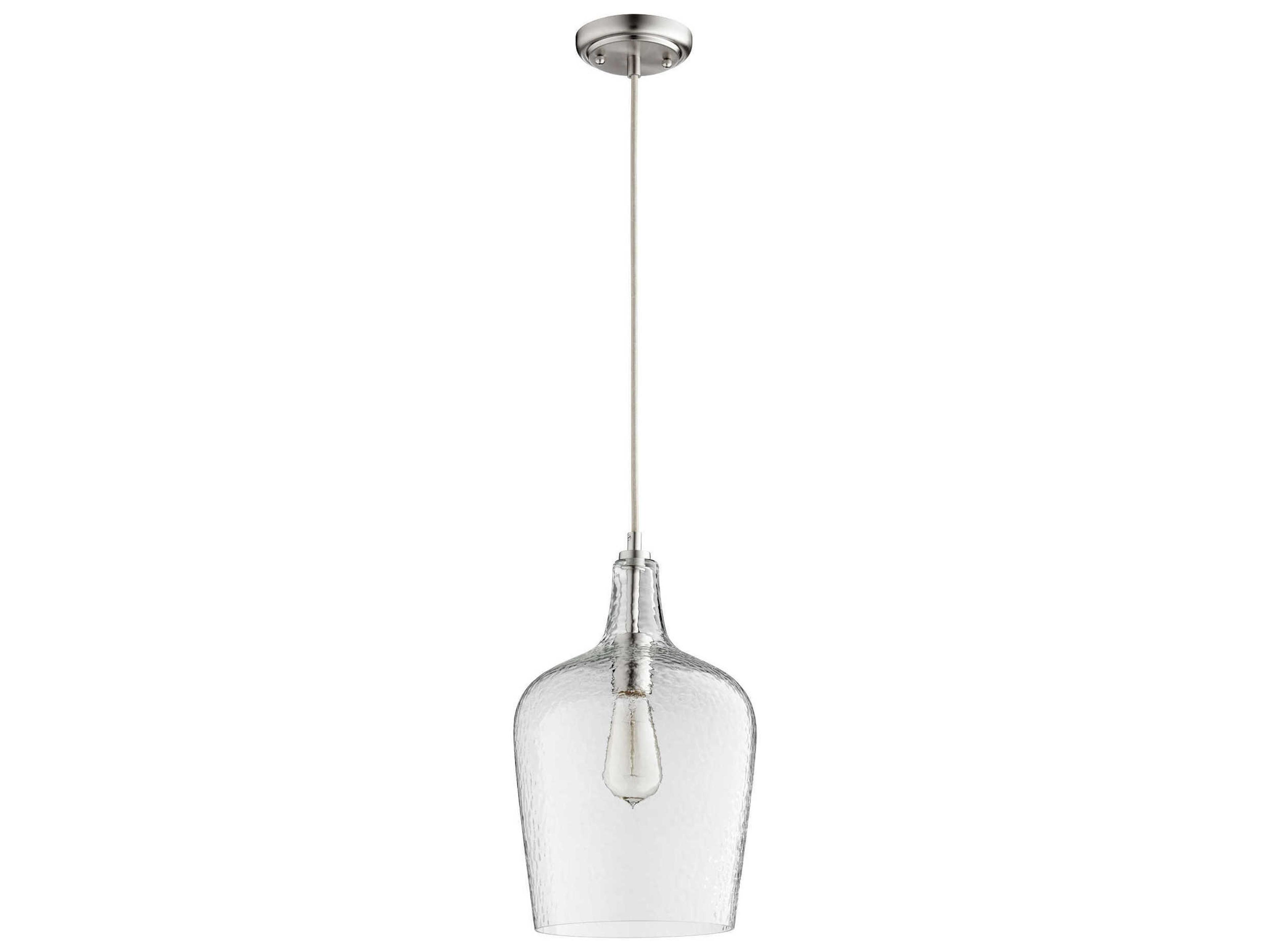 1-Light Satin Nickel Glass Bell Mini Pendant