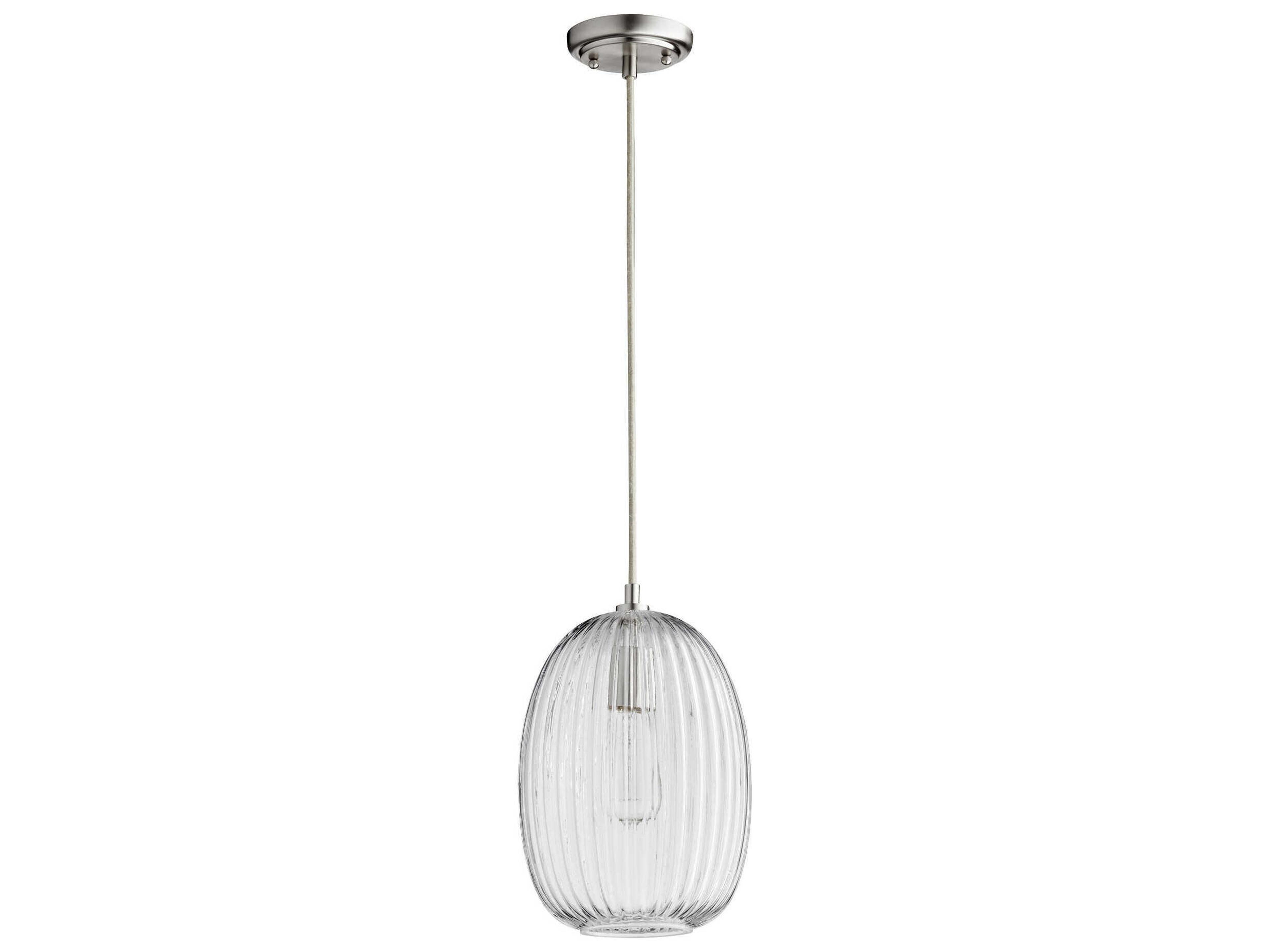 Quorum 1-Light Satin Nickel Glass Cylinder Mini Pendant