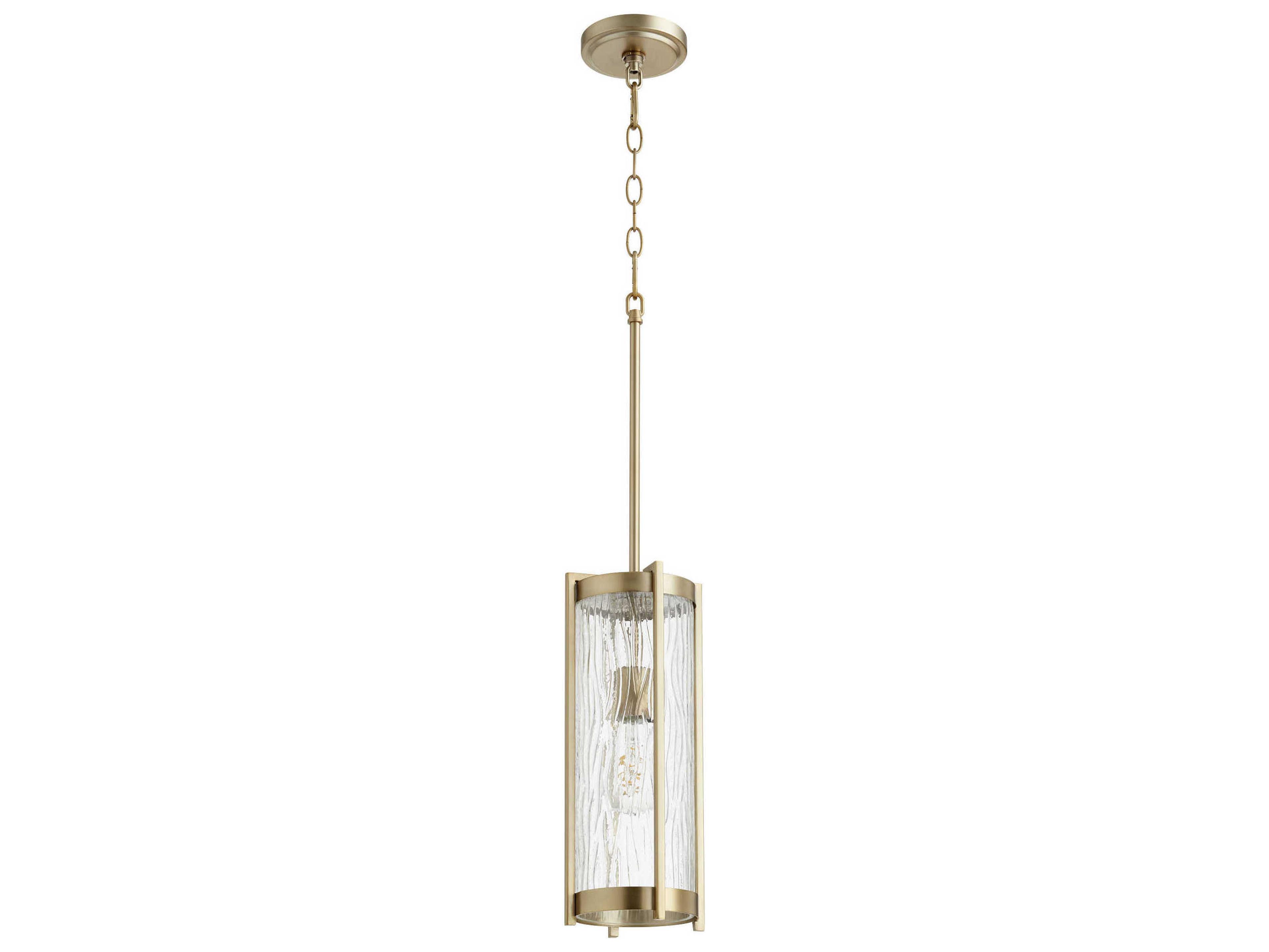 1-Light Aged Brass Cylinder Mini Pendant