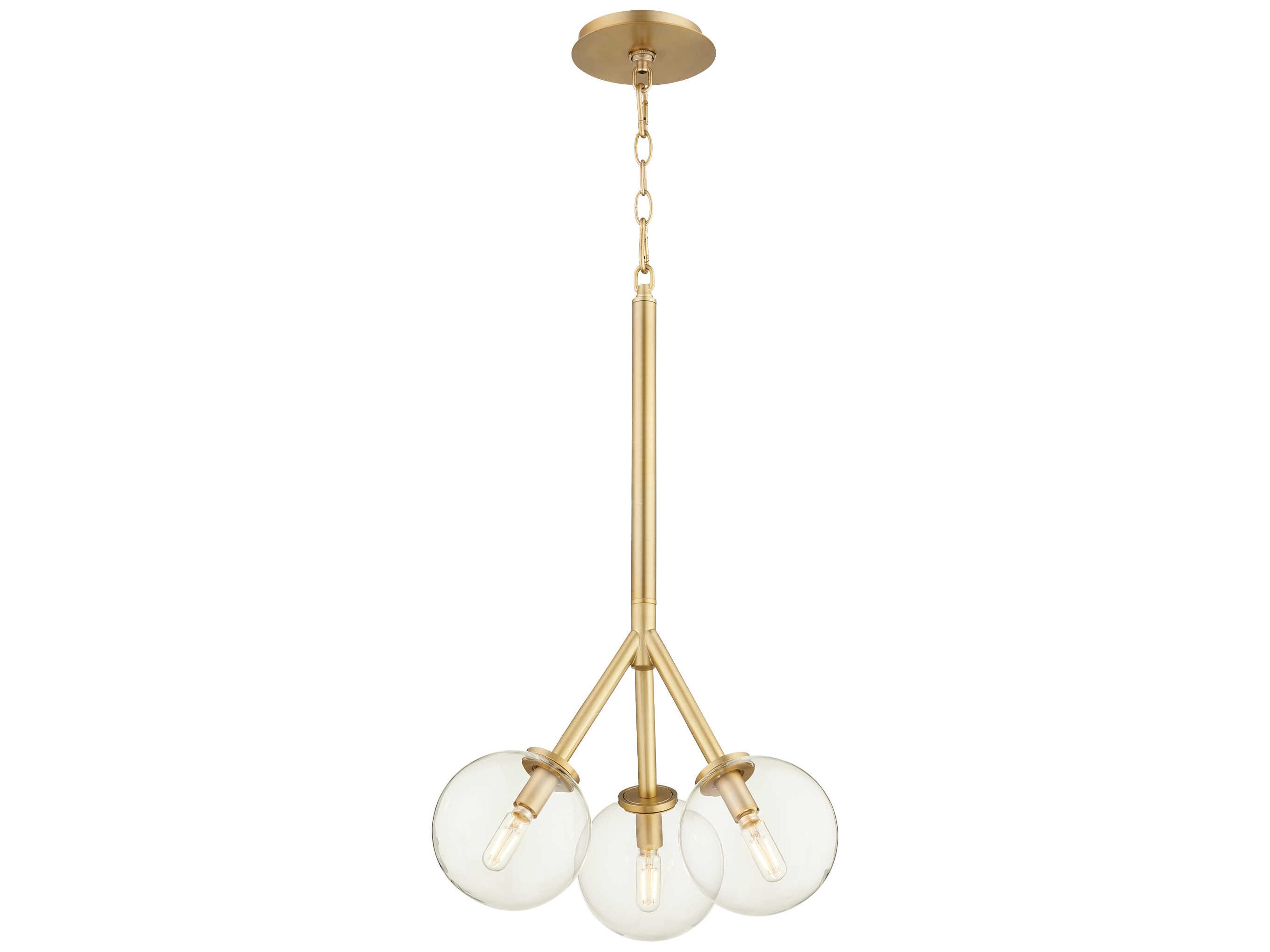 Quorum Rovi 3-Light Aged Brass Glass Globe Pendant