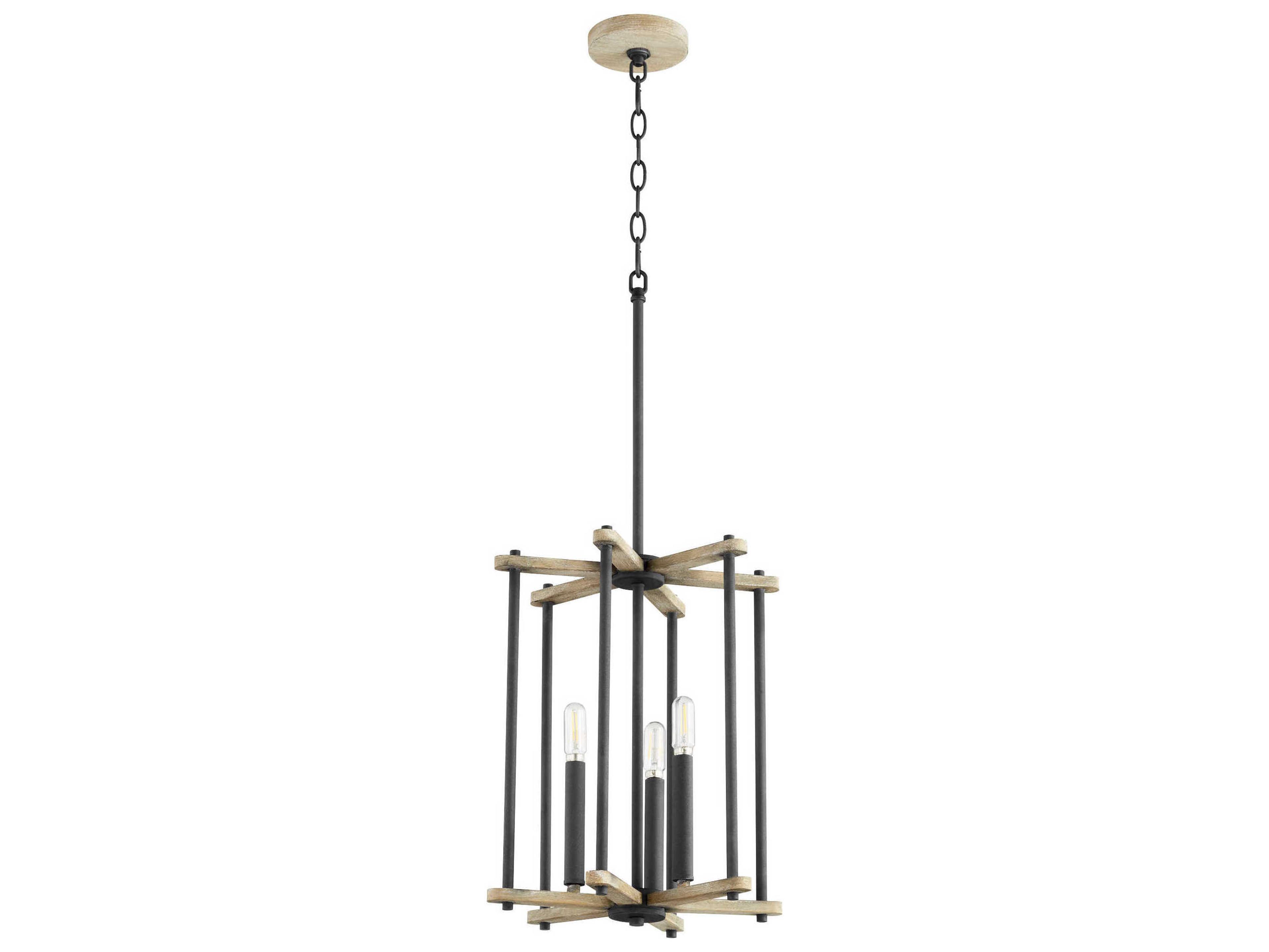 Silva 3-Light Noir With Weathered Oak Black Geometric Pendant