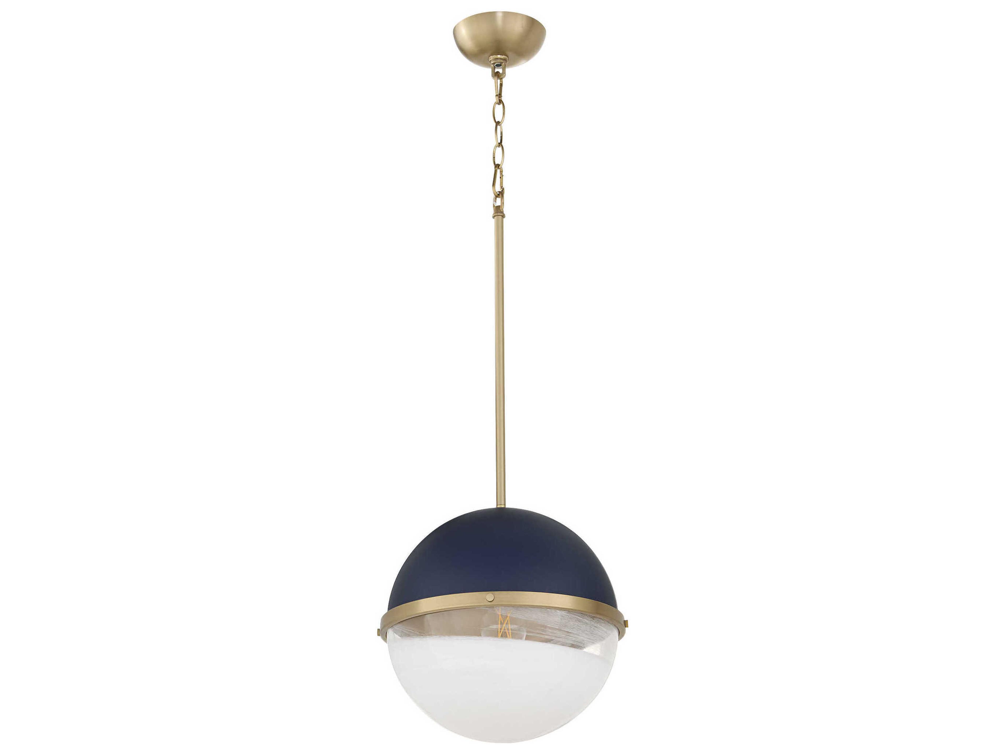 1-Light Blue Aged Brass Globe Pendant