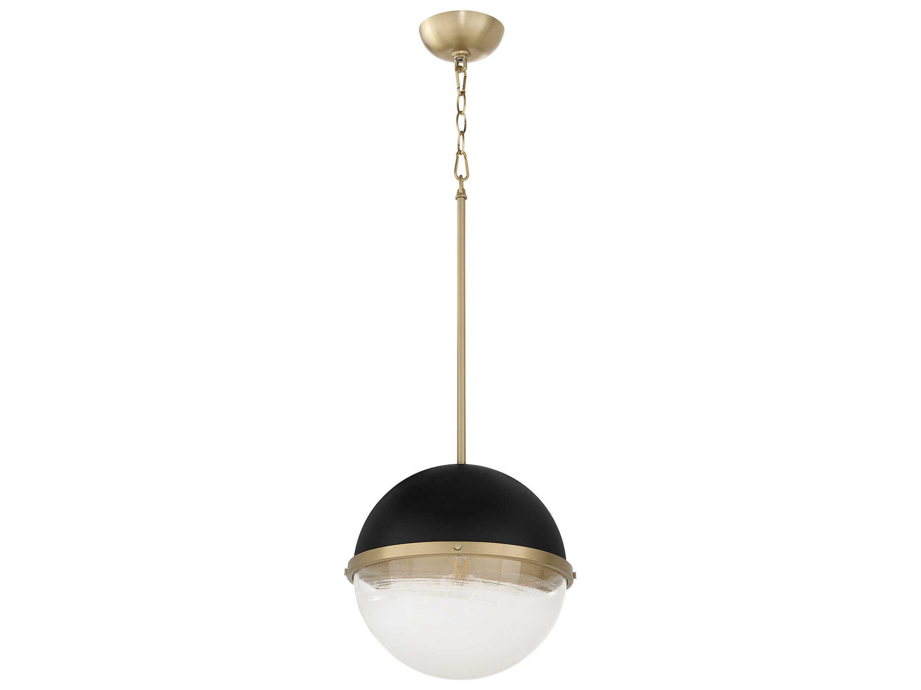 1-Light Textured Black Aged Brass Globe Pendant