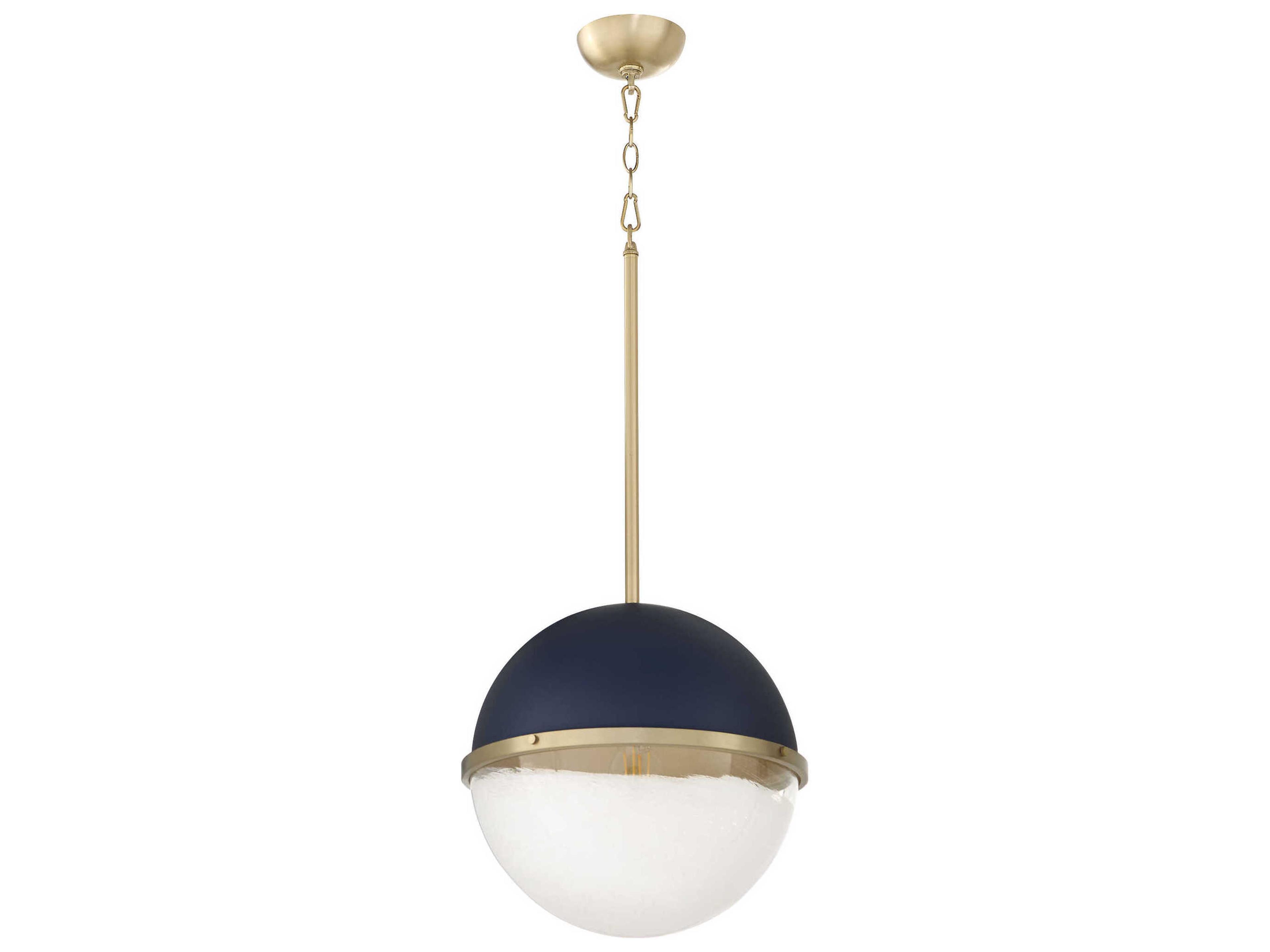 1-Light Blue Aged Brass Globe Pendant