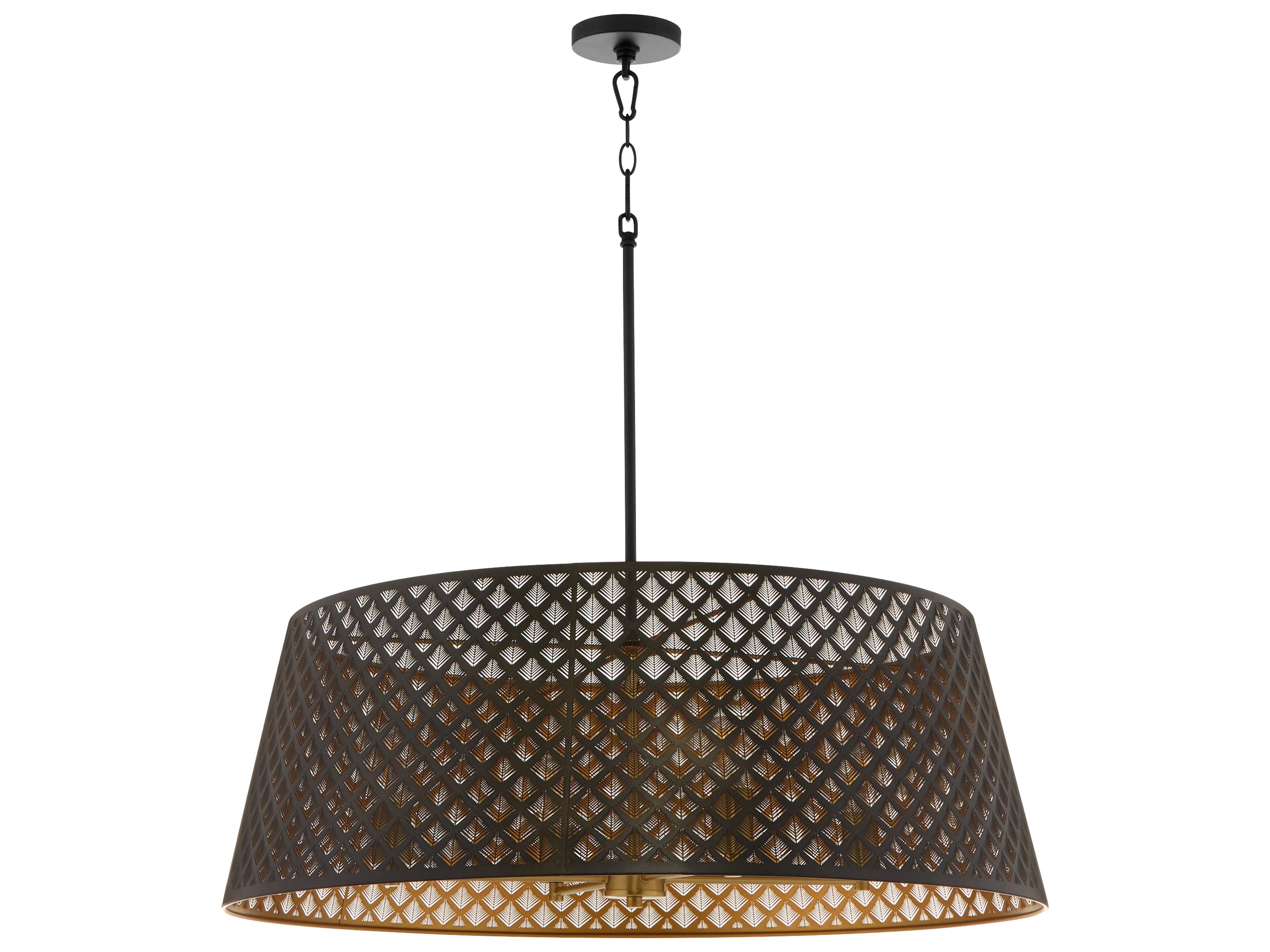 Benedict 4-Light Matte Black Aged Brass Drum Pendant