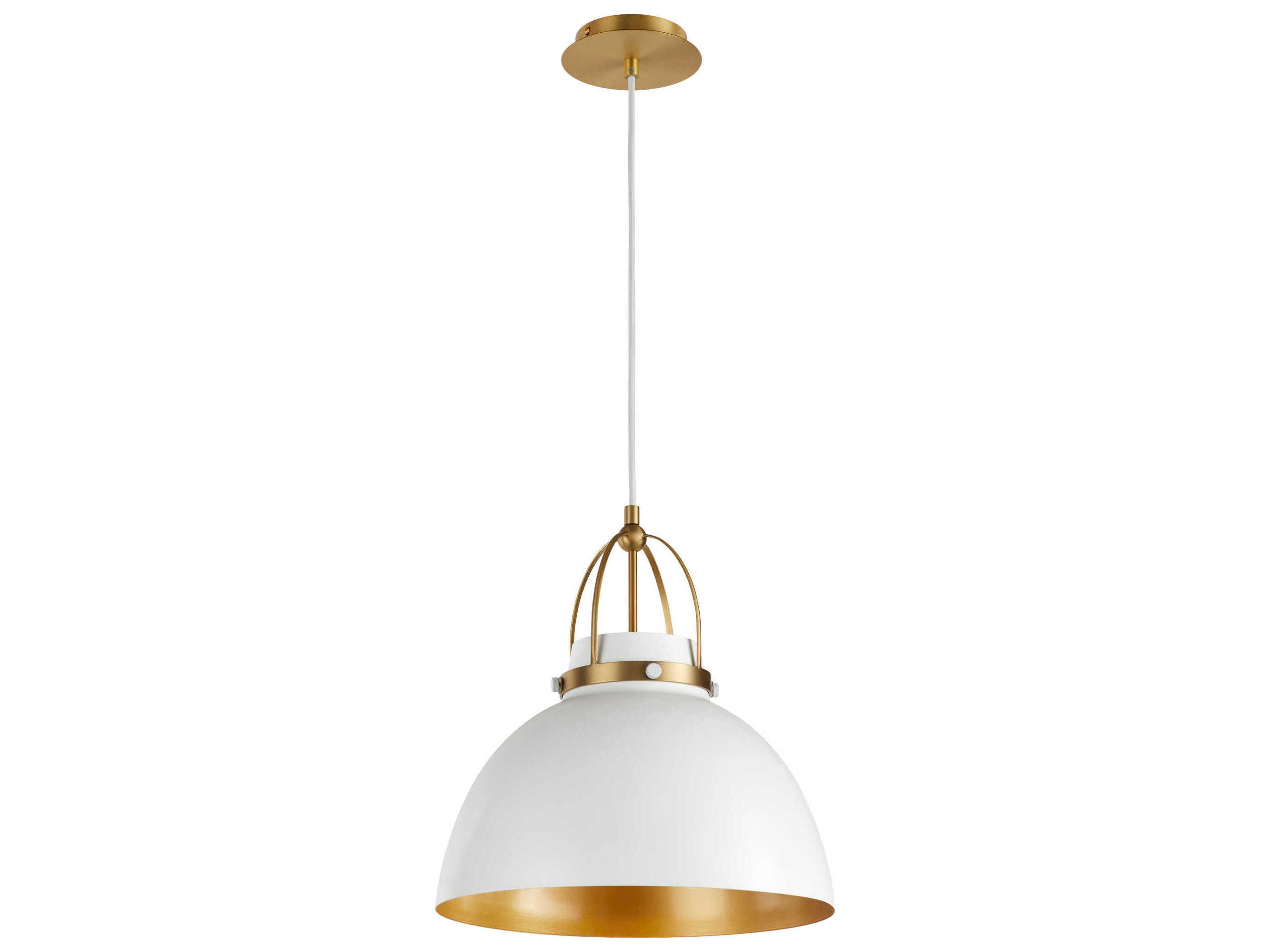 1-Light Studio White Aged Brass Dome Pendant