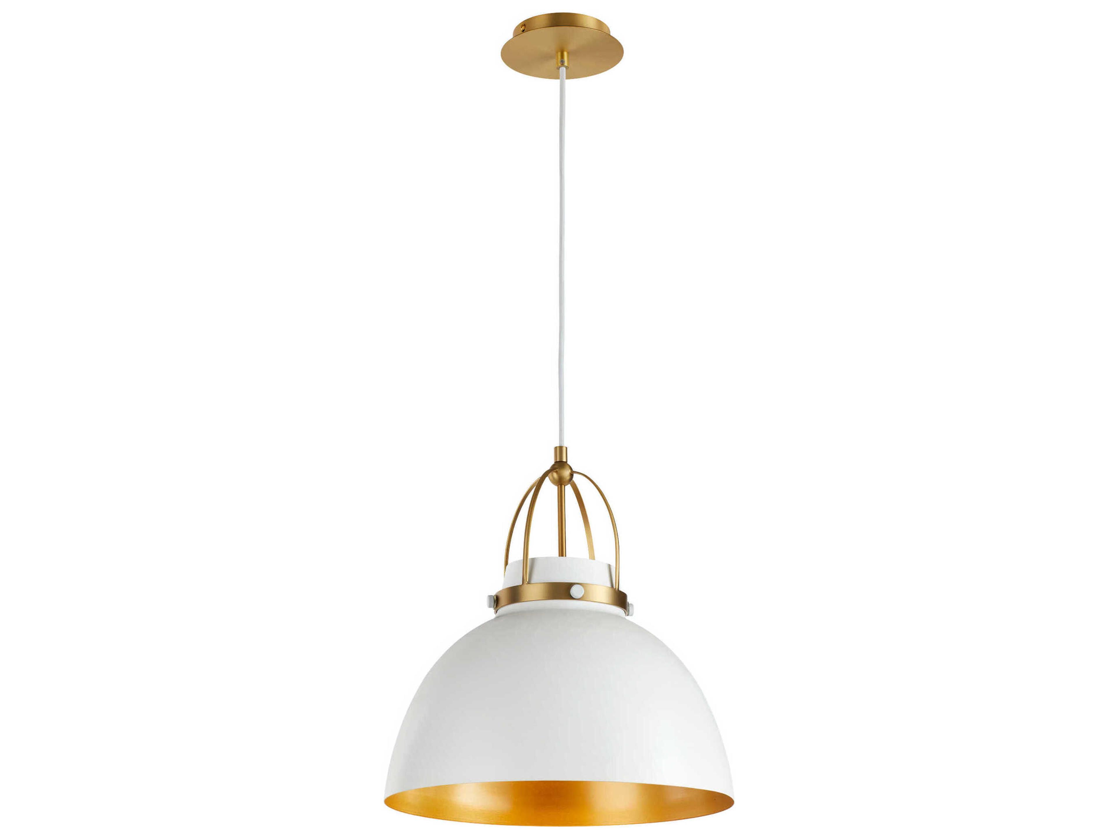 Quorum 1-Light Studio White Aged Brass Dome Pendant