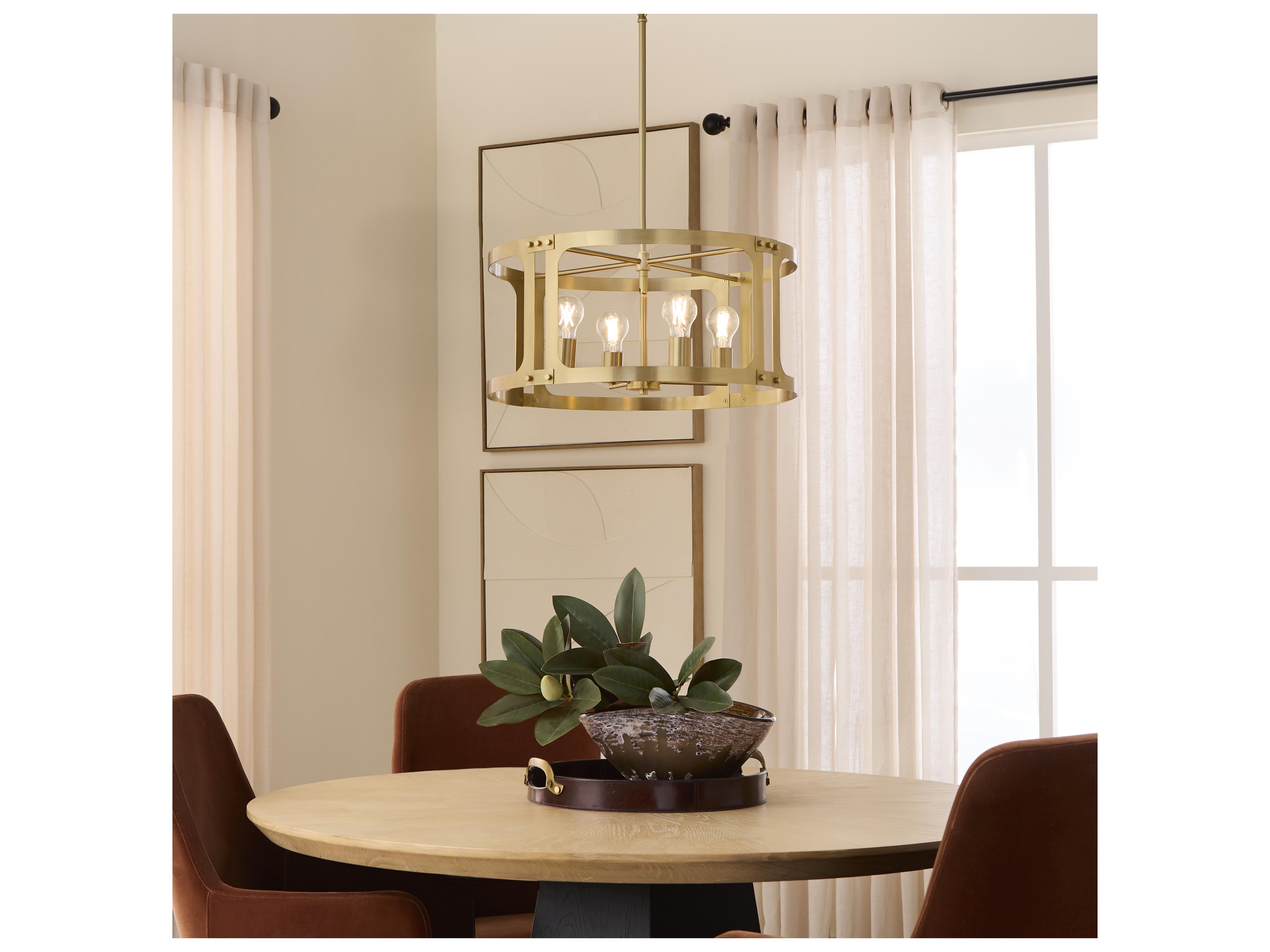 Quorum Colburn 4-Light Brushed Brass Drum Lantern Pendant