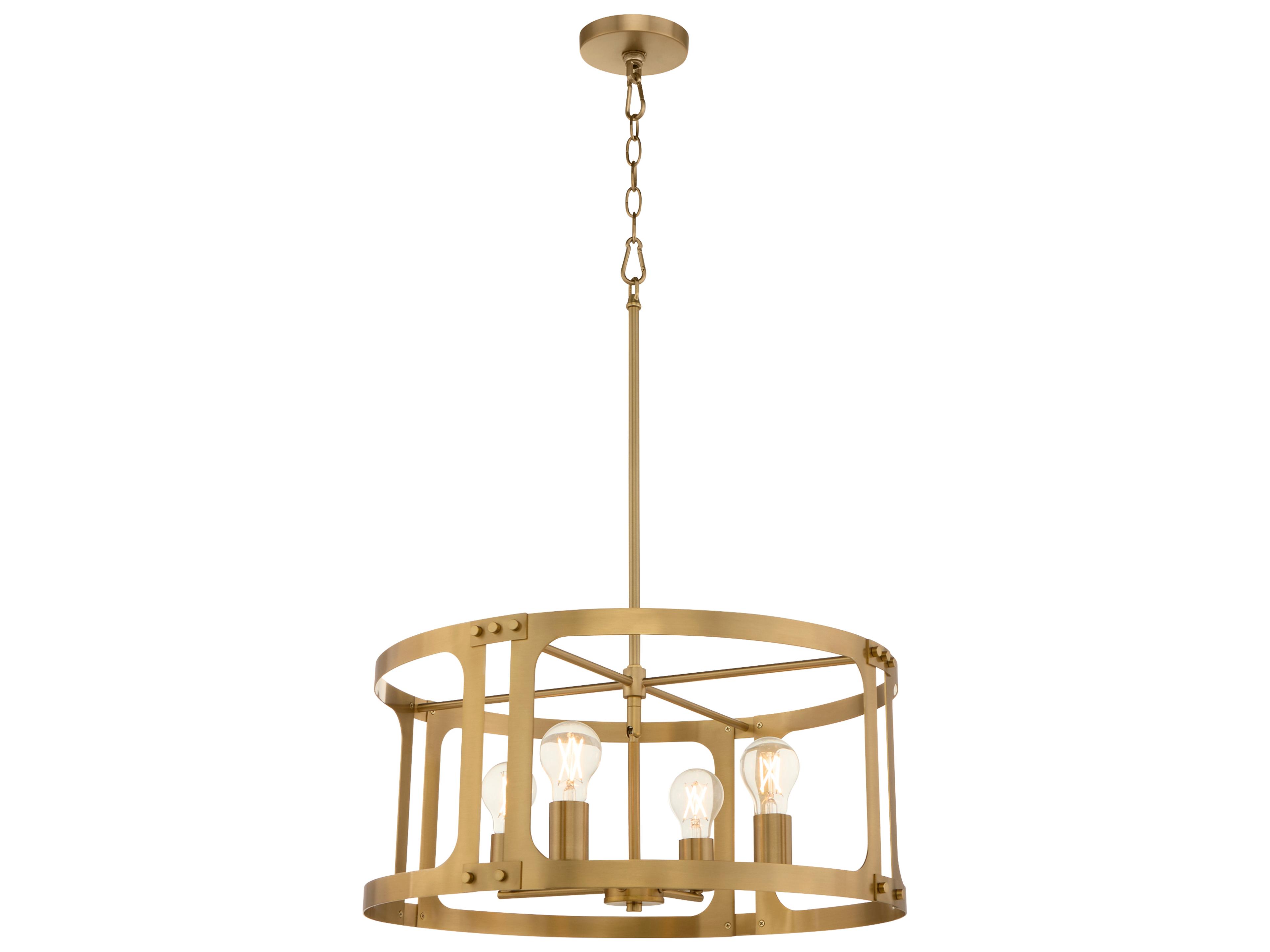 Quorum Colburn 4-Light Brushed Brass Drum Lantern Pendant