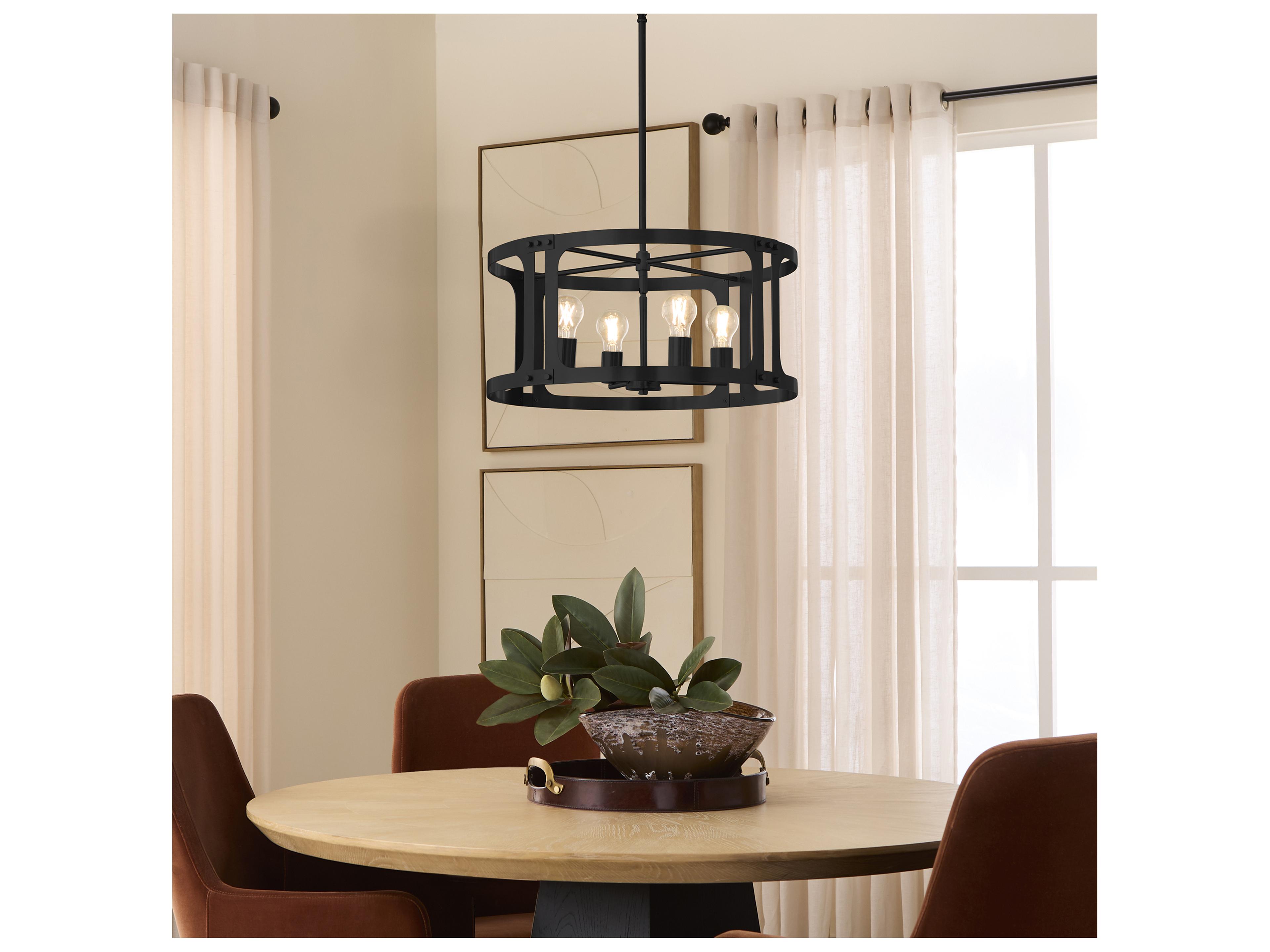Quorum Colburn 4-Light Matte Black Drum Lantern Pendant