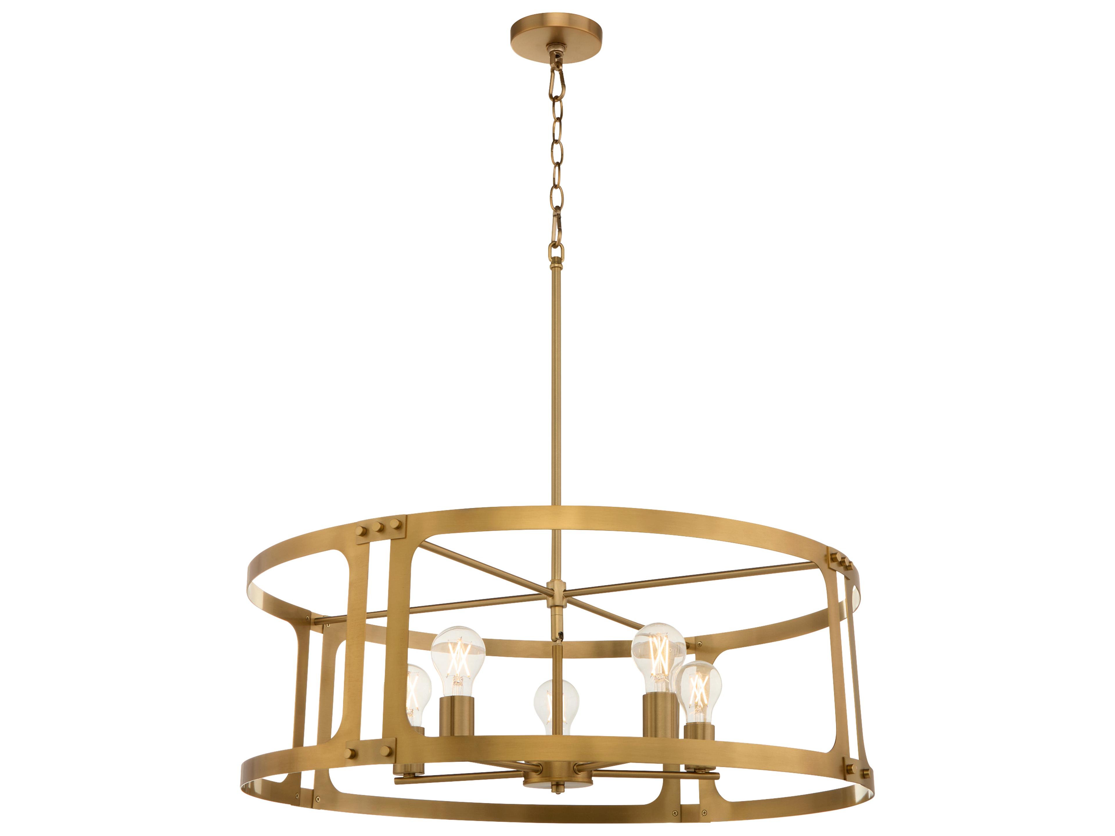 Quorum Colburn 5-Light Brushed Brass Drum Lantern Pendant