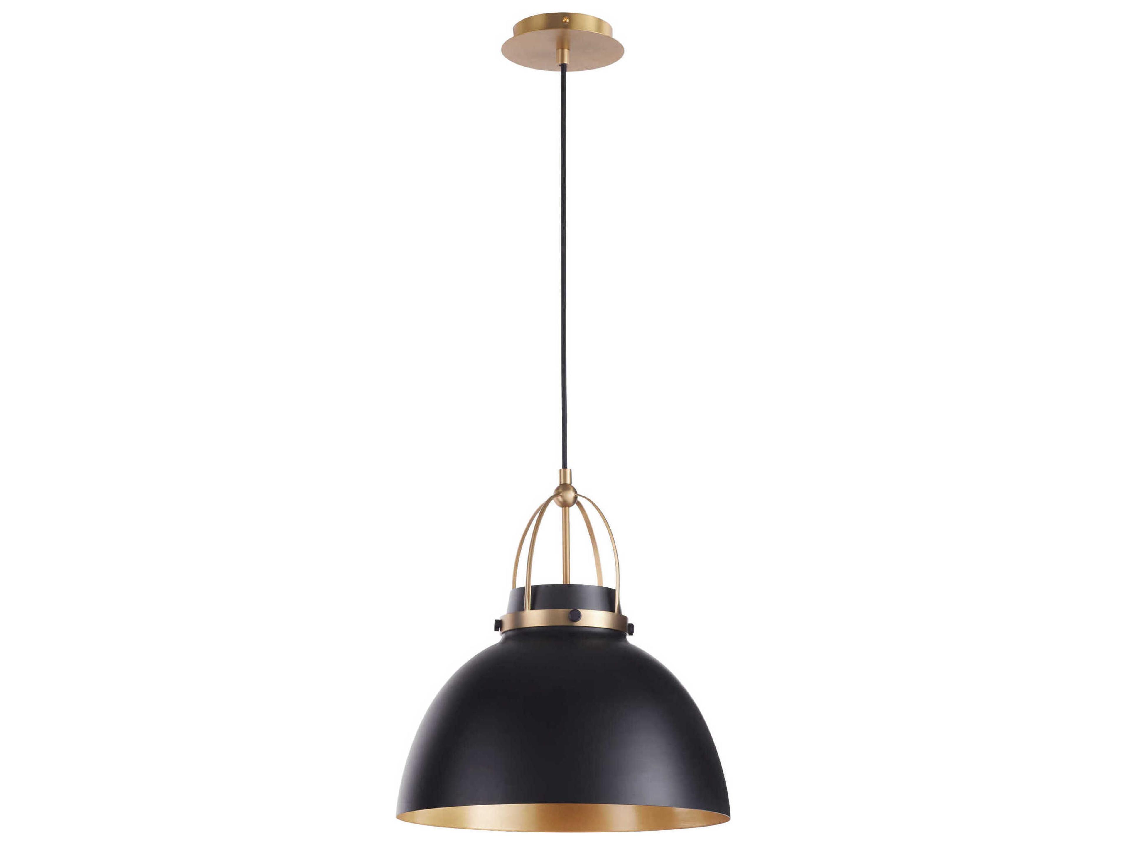 1-Light Matte Black Aged Brass Dome Pendant