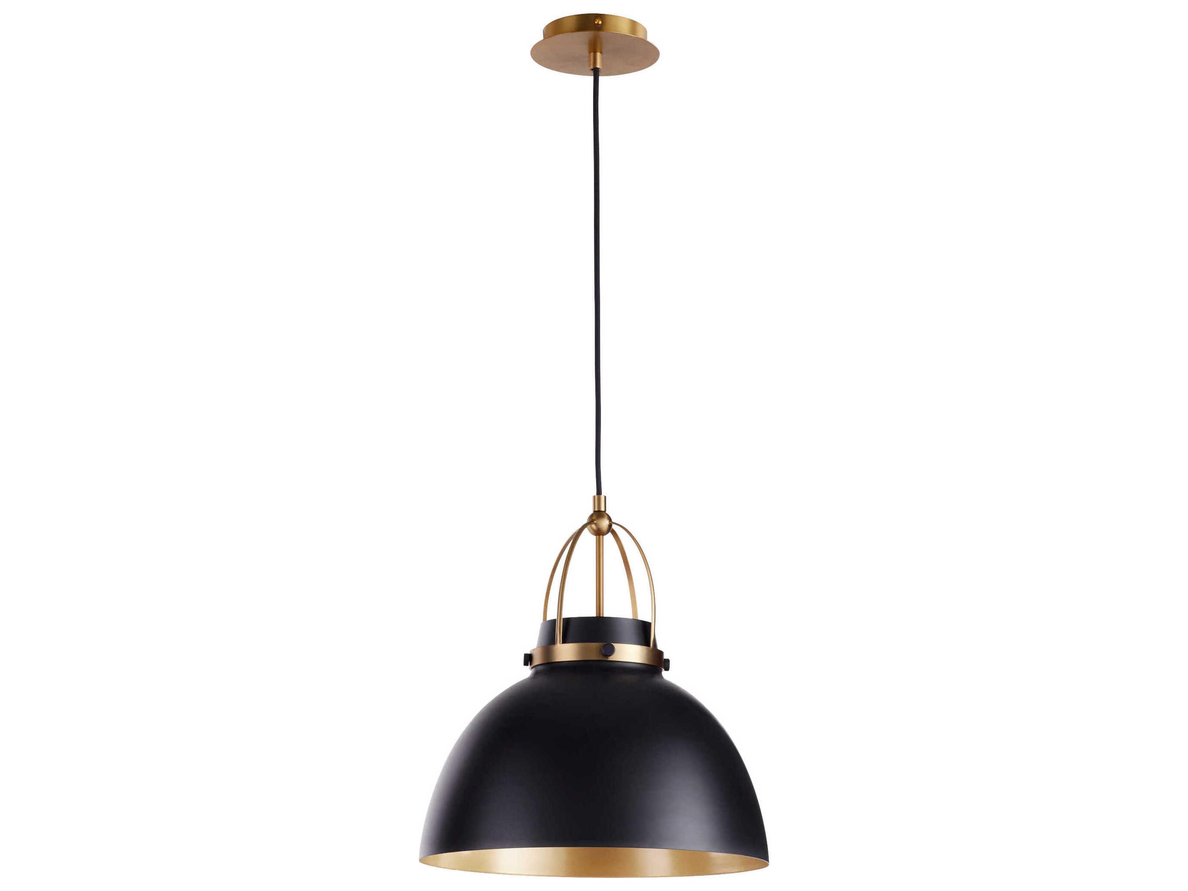 Quorum 1-Light Matte Black Aged Brass Dome Pendant
