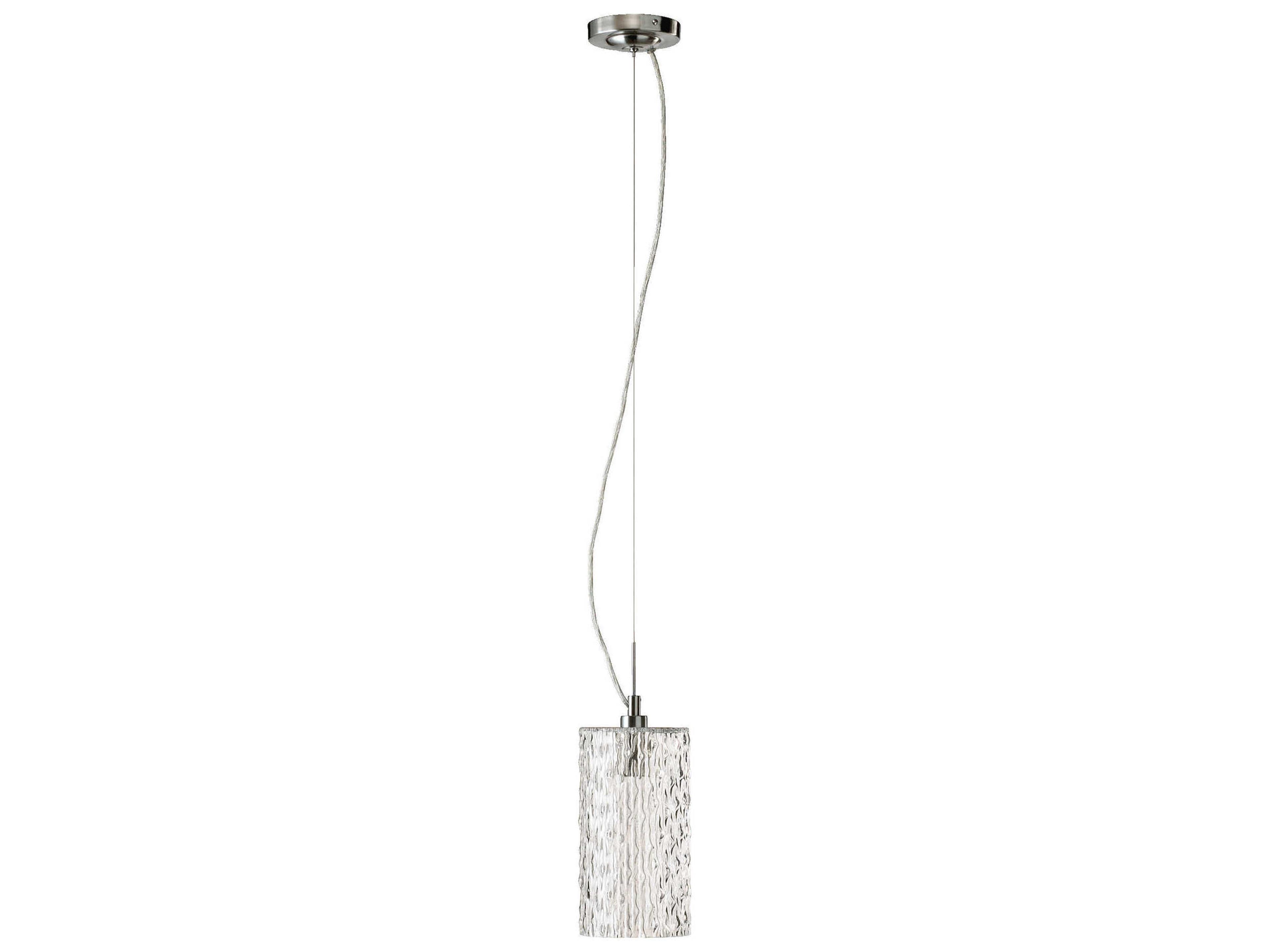 1-Light Satin Nickel Glass Cylinder Mini Pendant
