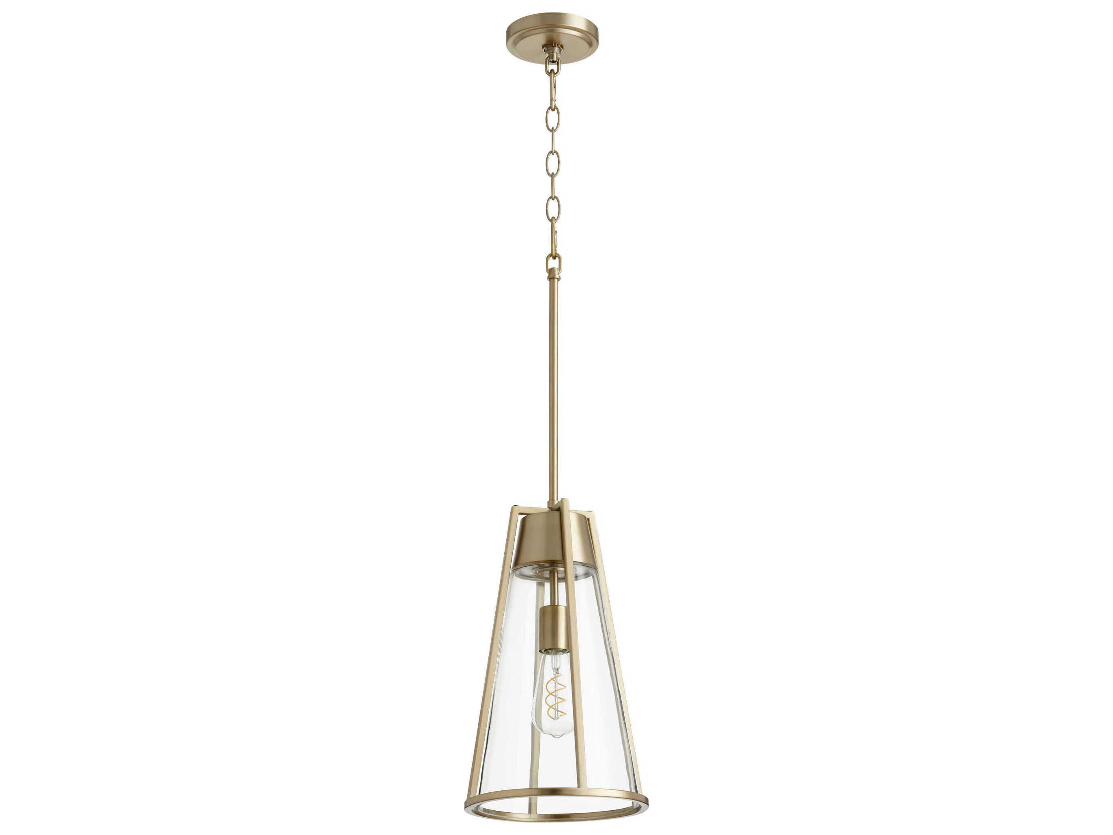 1-Light Aged Brass Geometric Mini Pendant