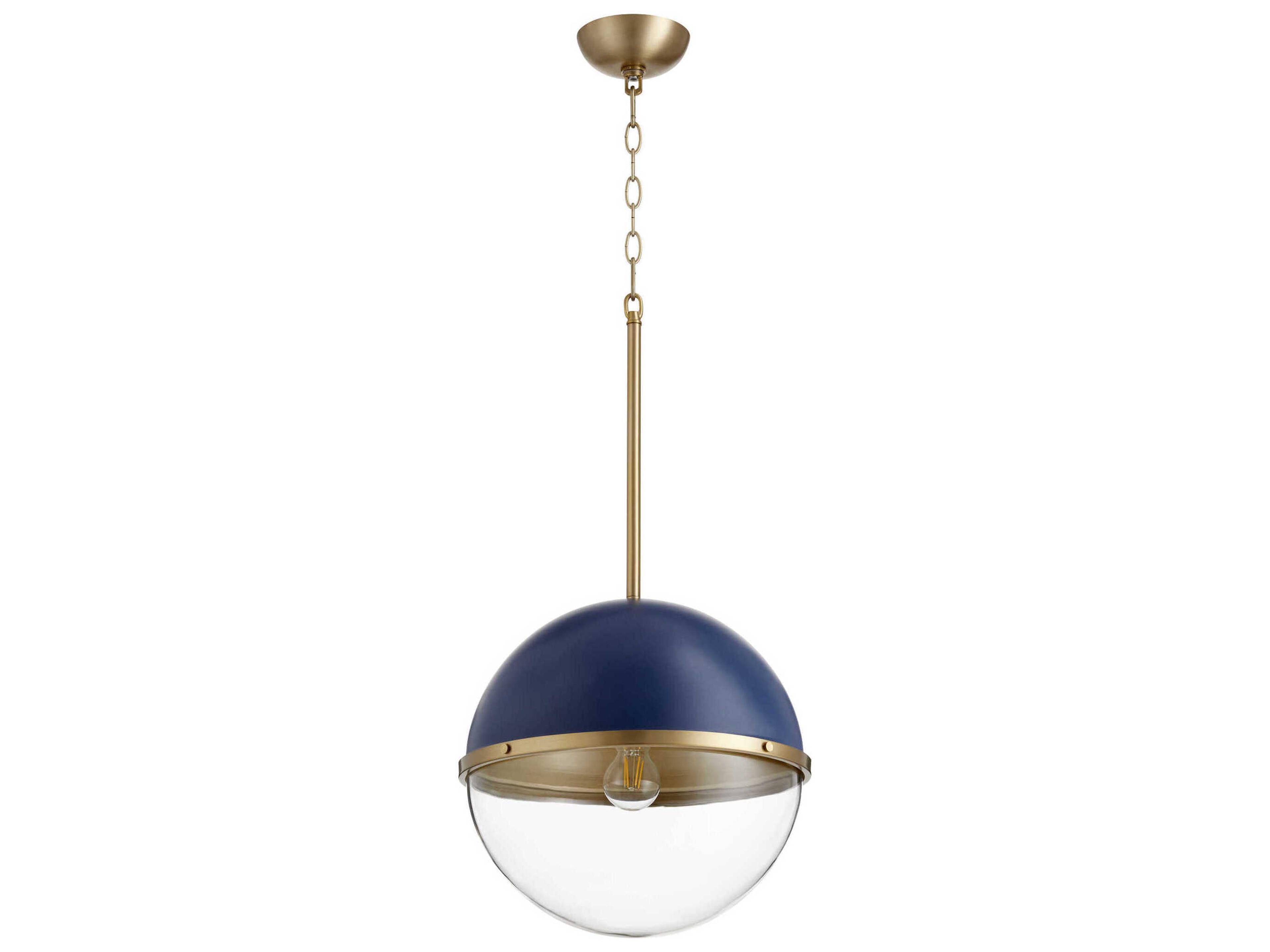 1-Light Blue Aged Brass Globe Geometric Pendant