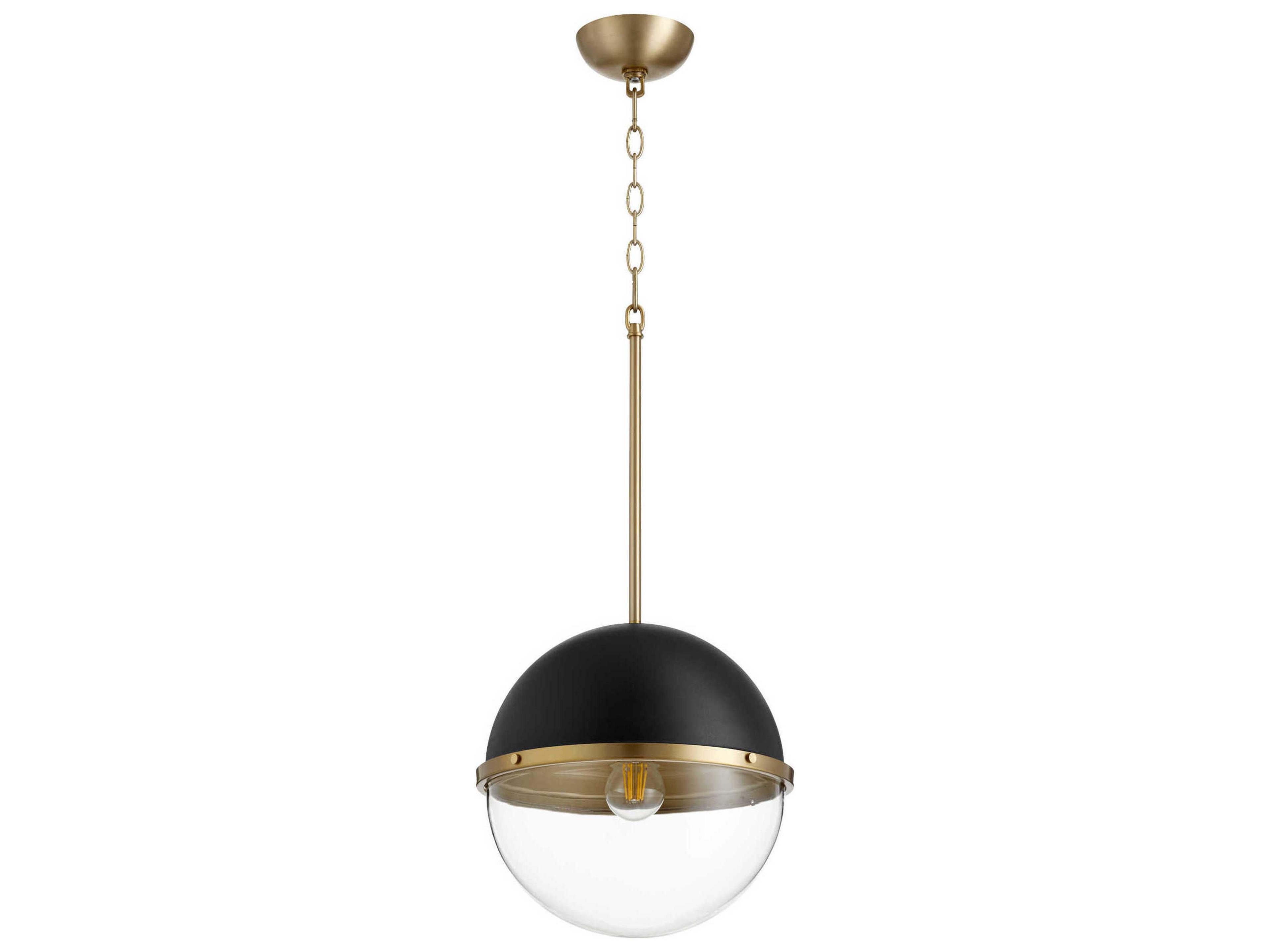 1-Light Noir Aged Brass Black Globe Geometric Pendant