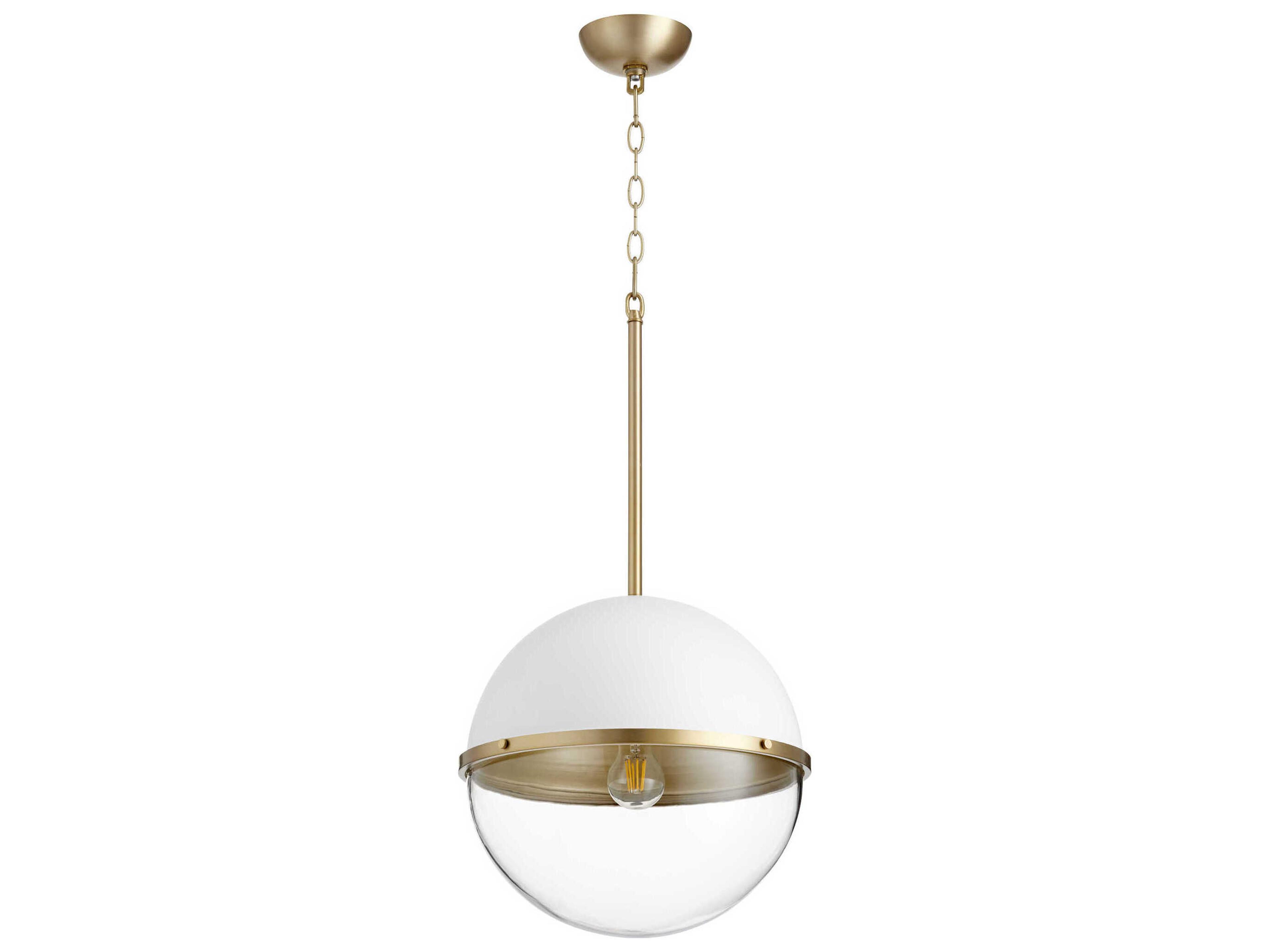 1-Light Studio White Aged Brass Globe Geometric Pendant