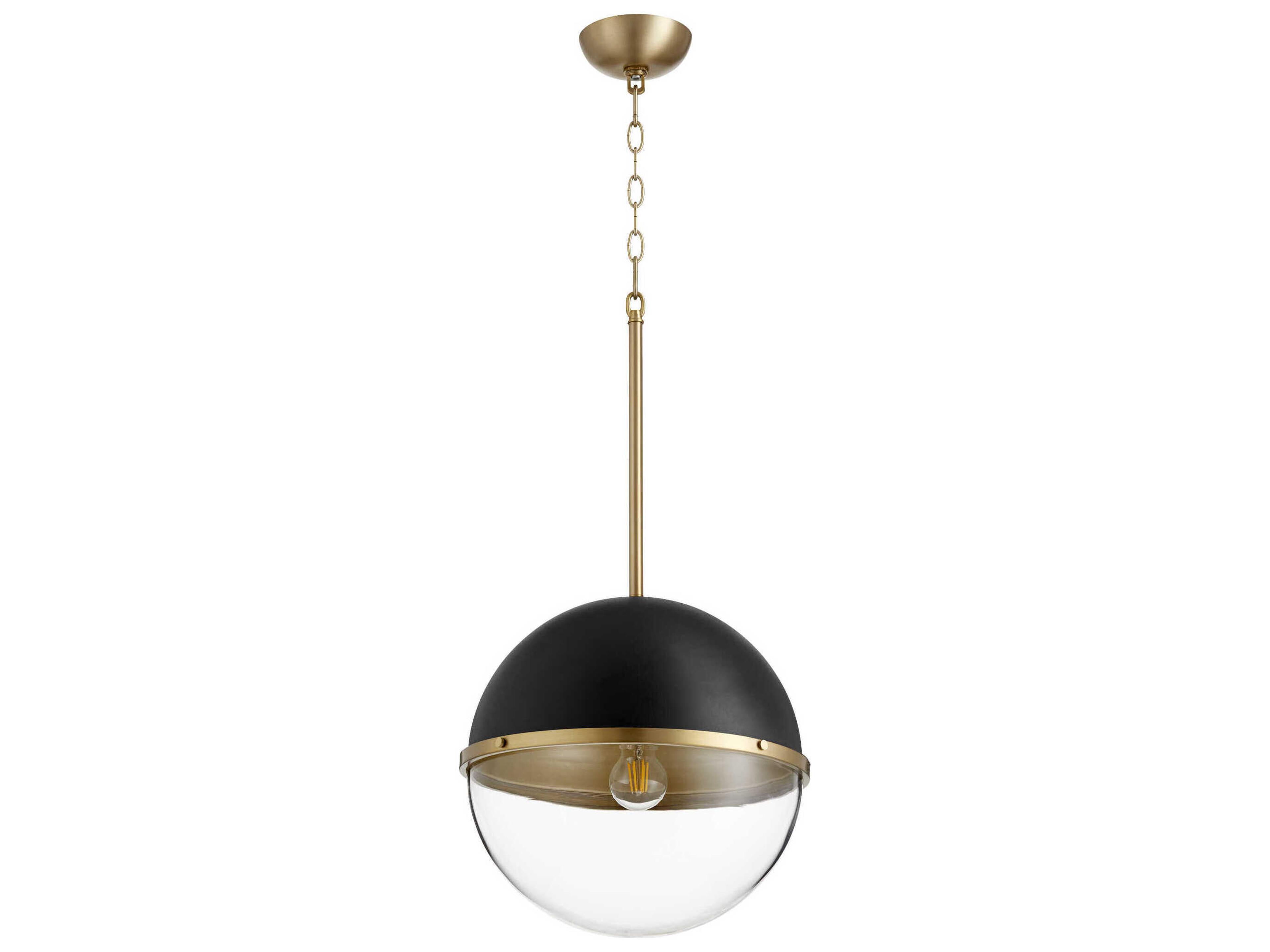 Quorum 1-Light Noir Aged Brass Black Globe Geometric Pendant