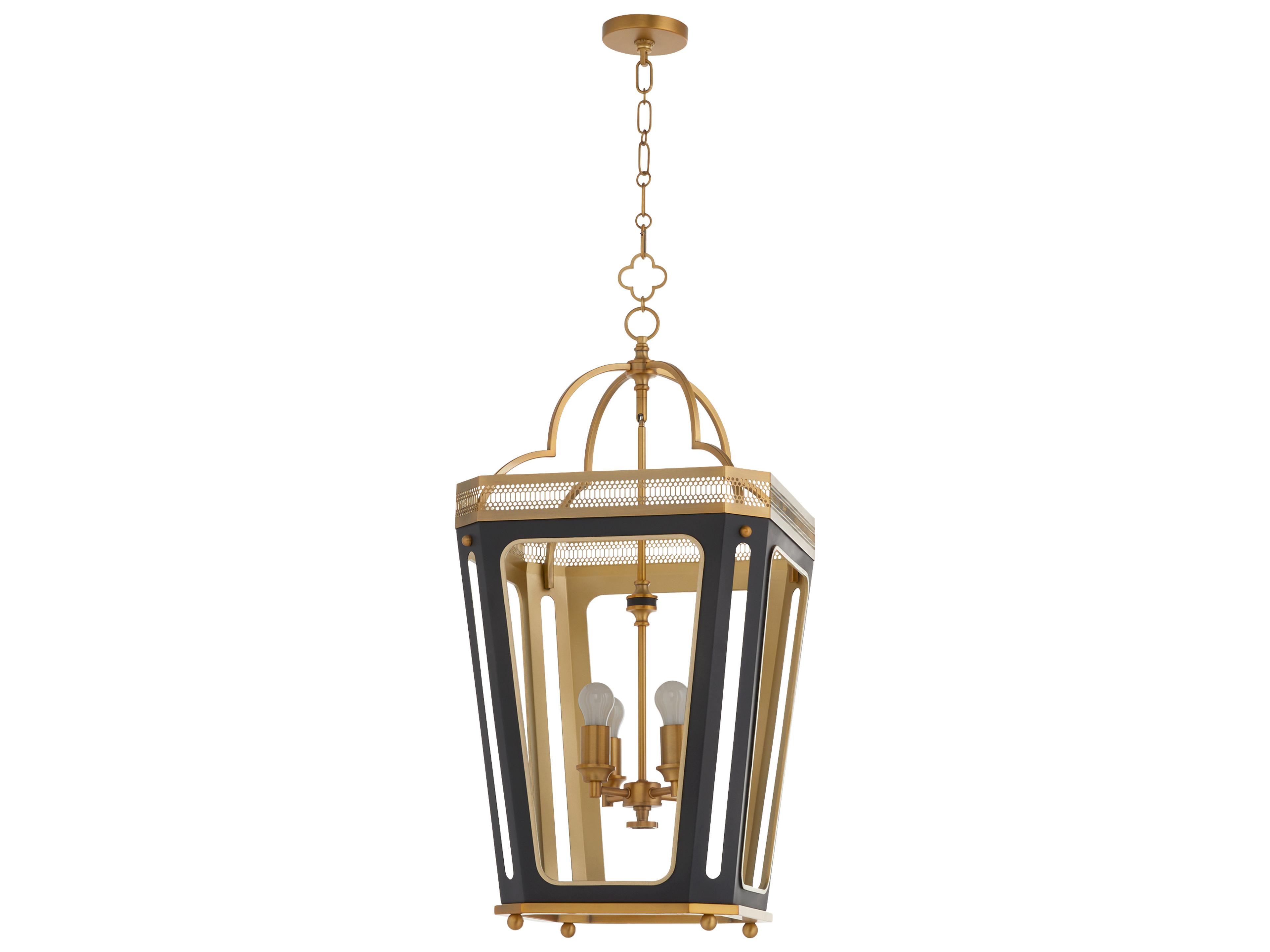 Loire 4-Light Matte Black Brushed Brass Lantern Pendant