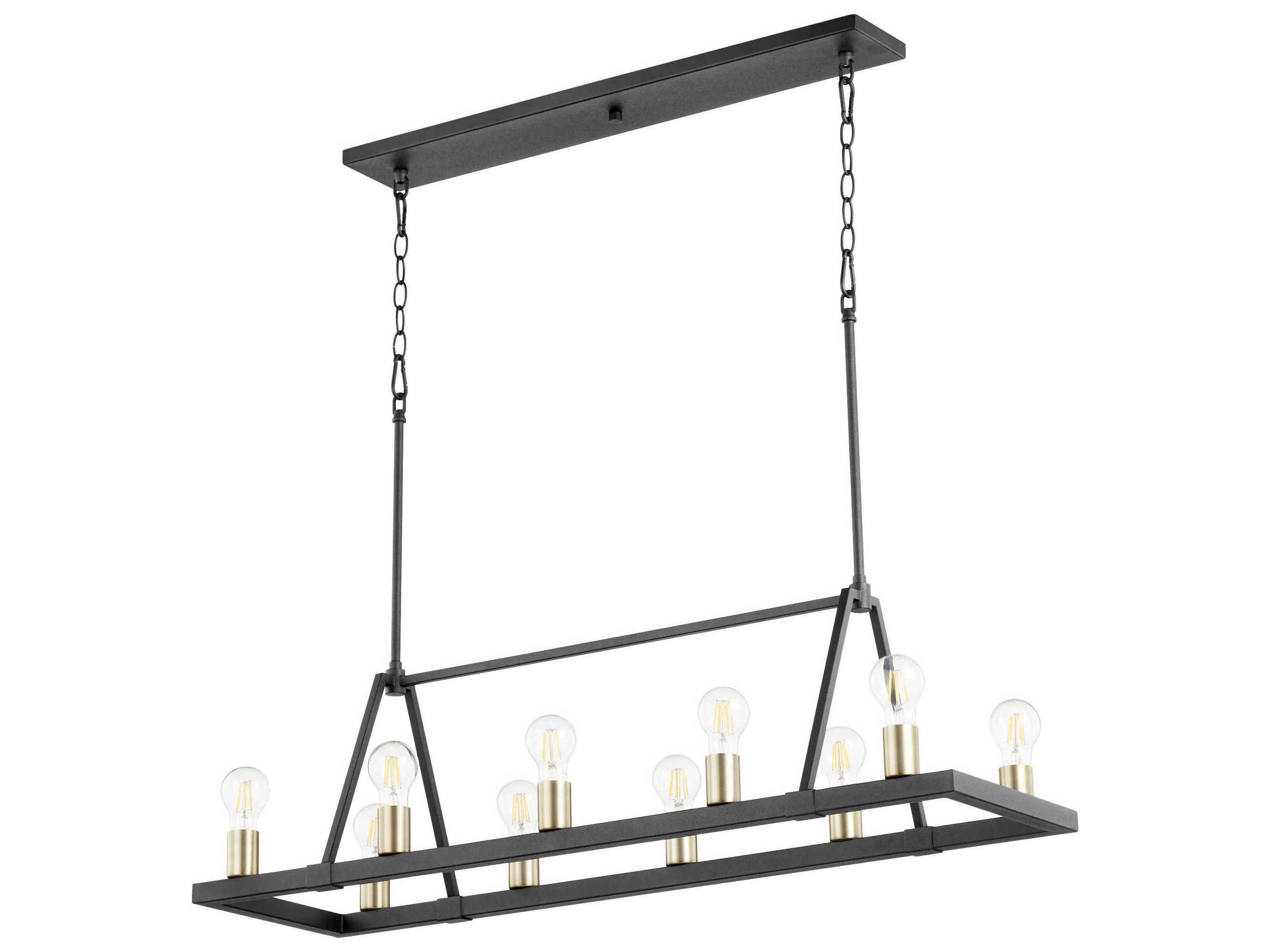 Paxton 10-Light Textured Black W Aged Brass Linear Island Pendant