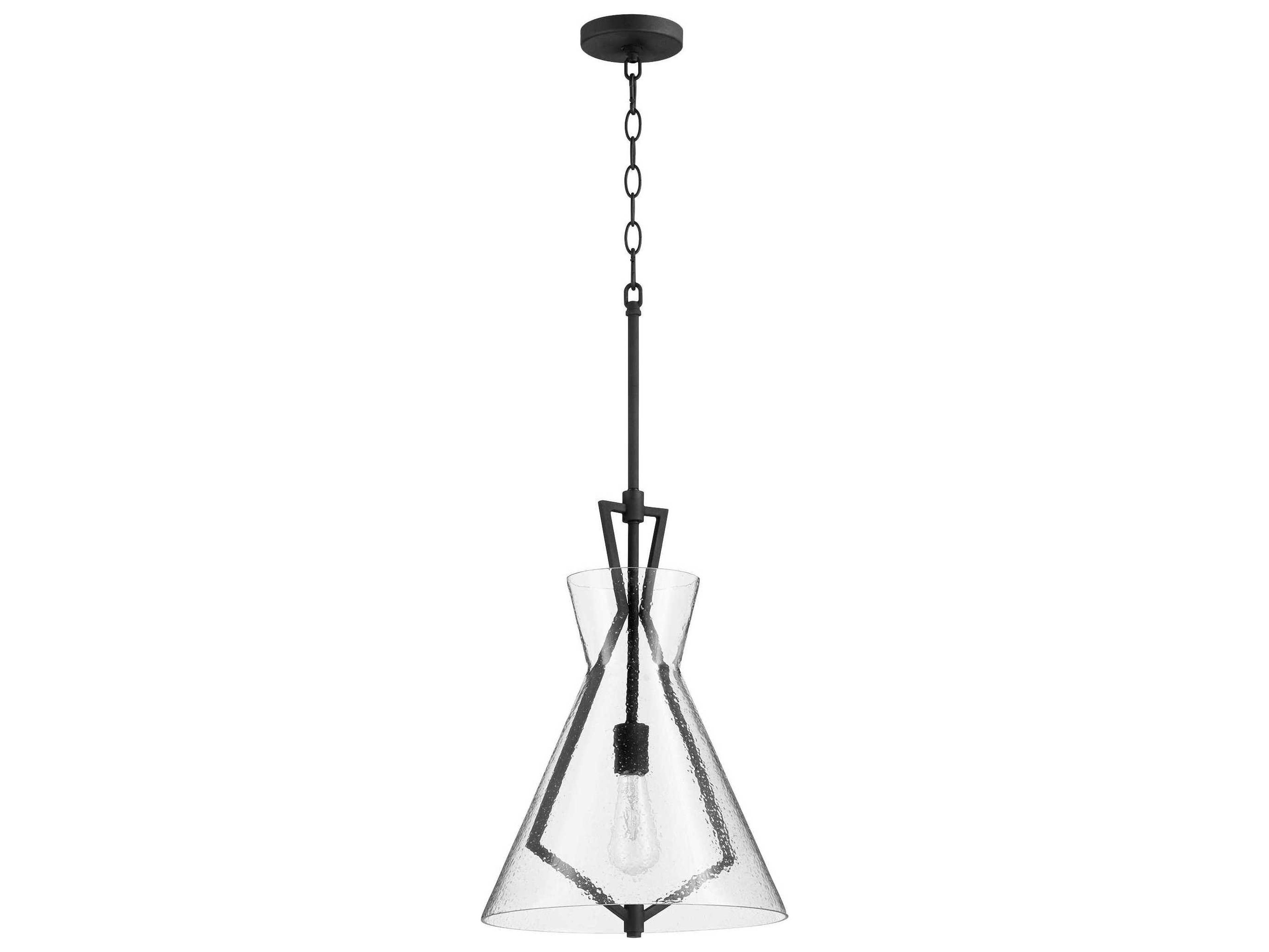 Quorum 1-Light Noir With Stone Seeded Glass Black Pendant