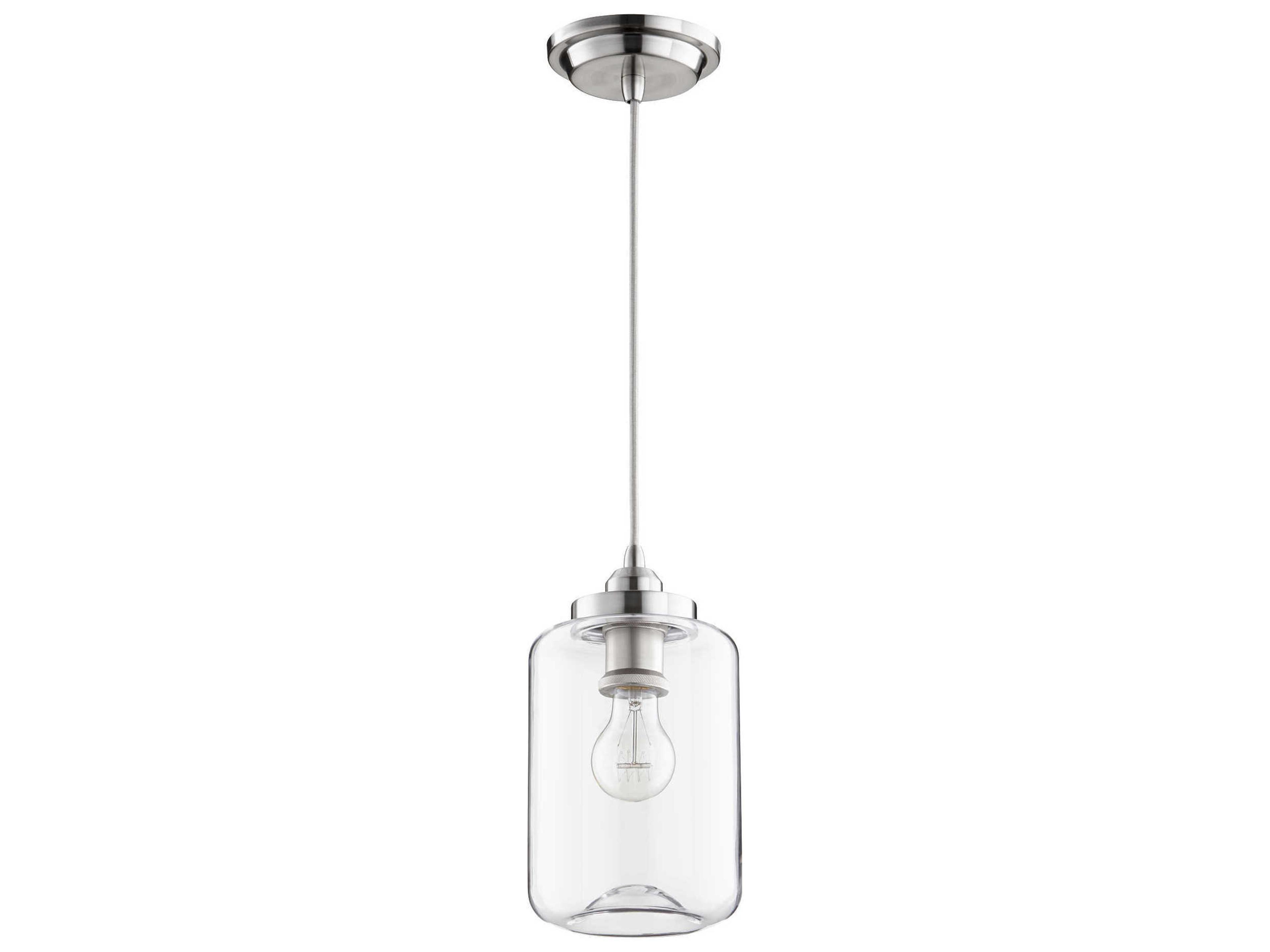 1-Light Satin Nickel Glass Cylinder Mini Pendant