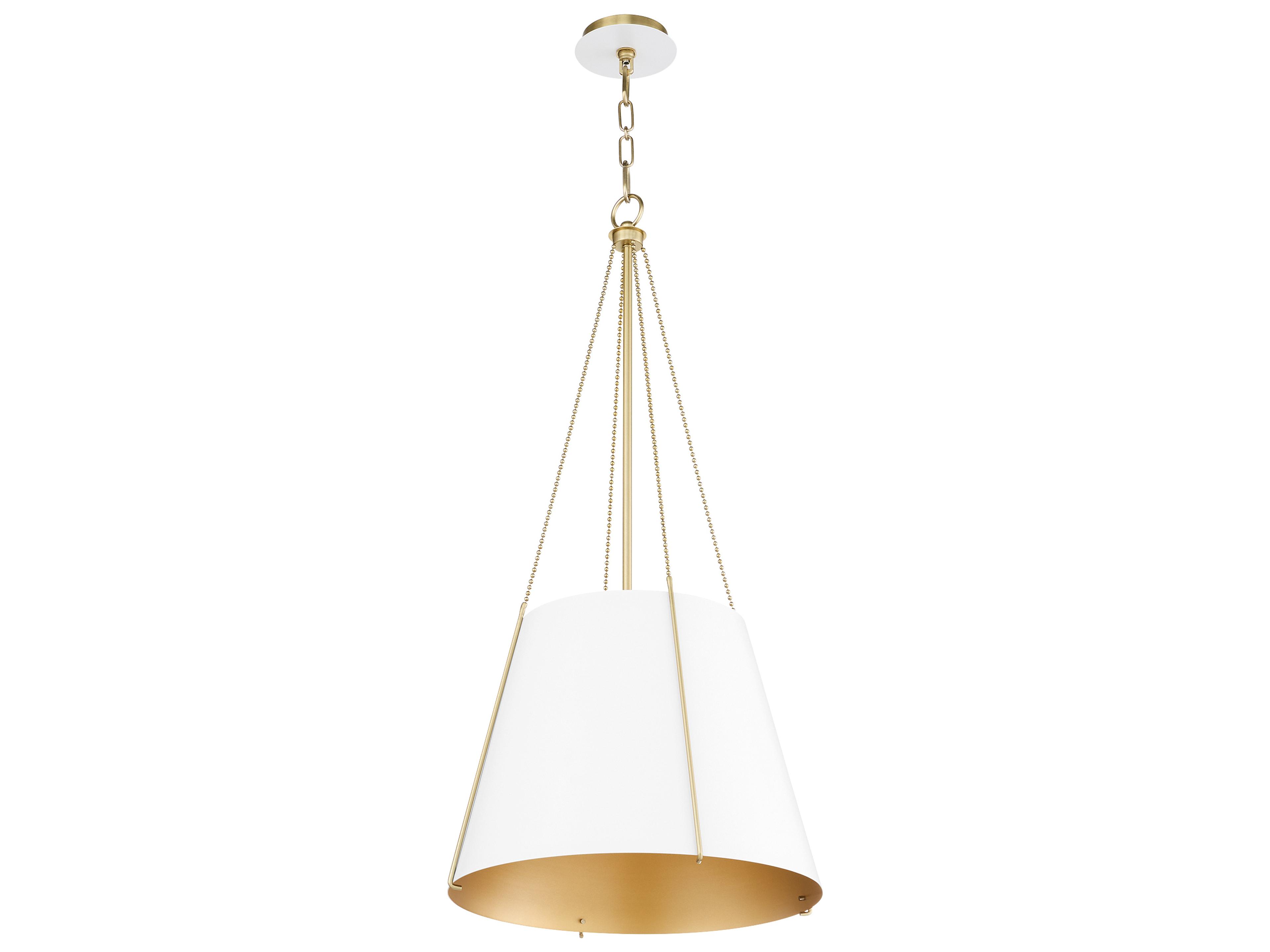 Denise 3-Light Studio White W Aged Brass Drum Pendant