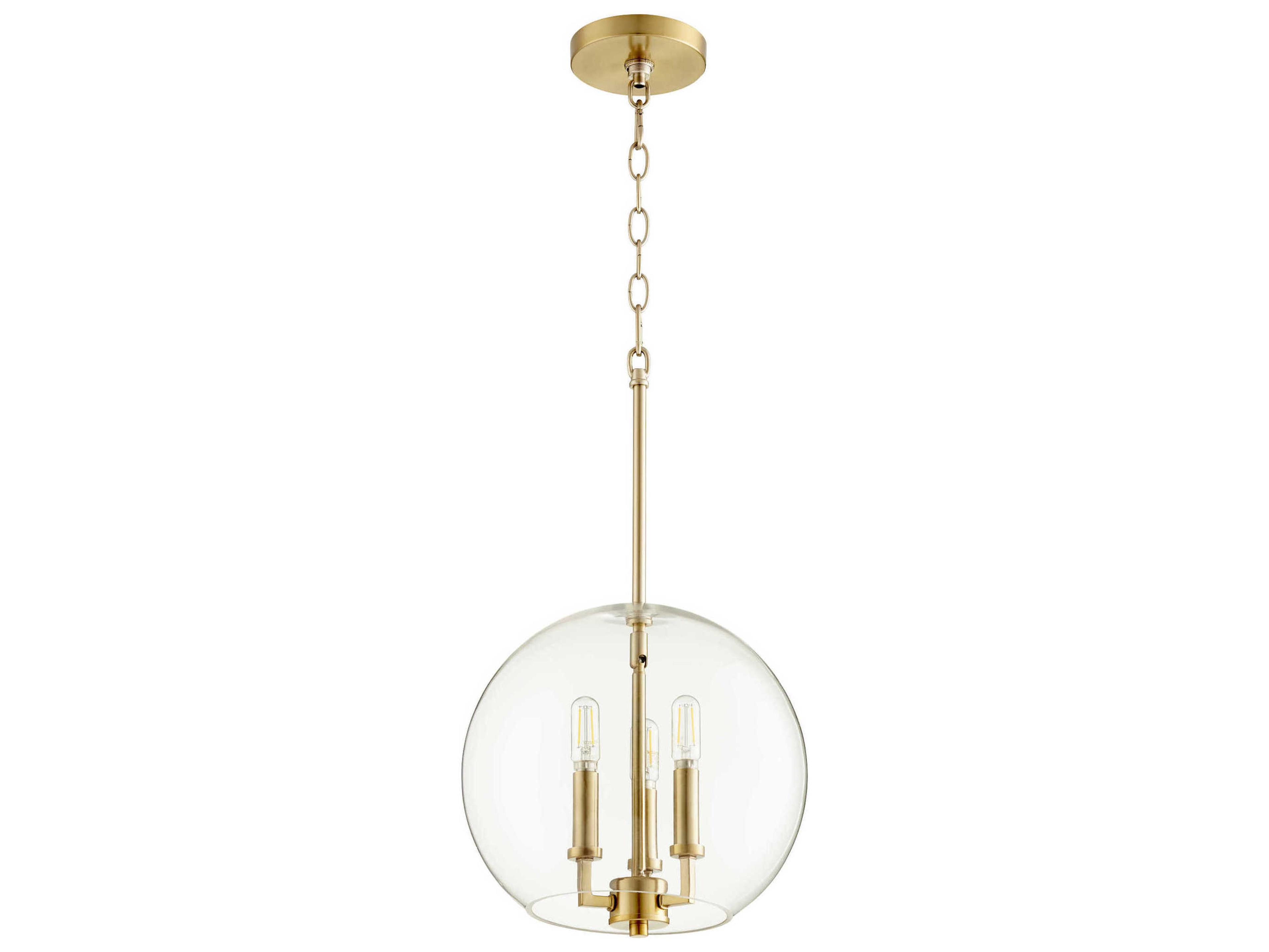 3-Light Aged Brass Glass Candelabra Globe Chandelier