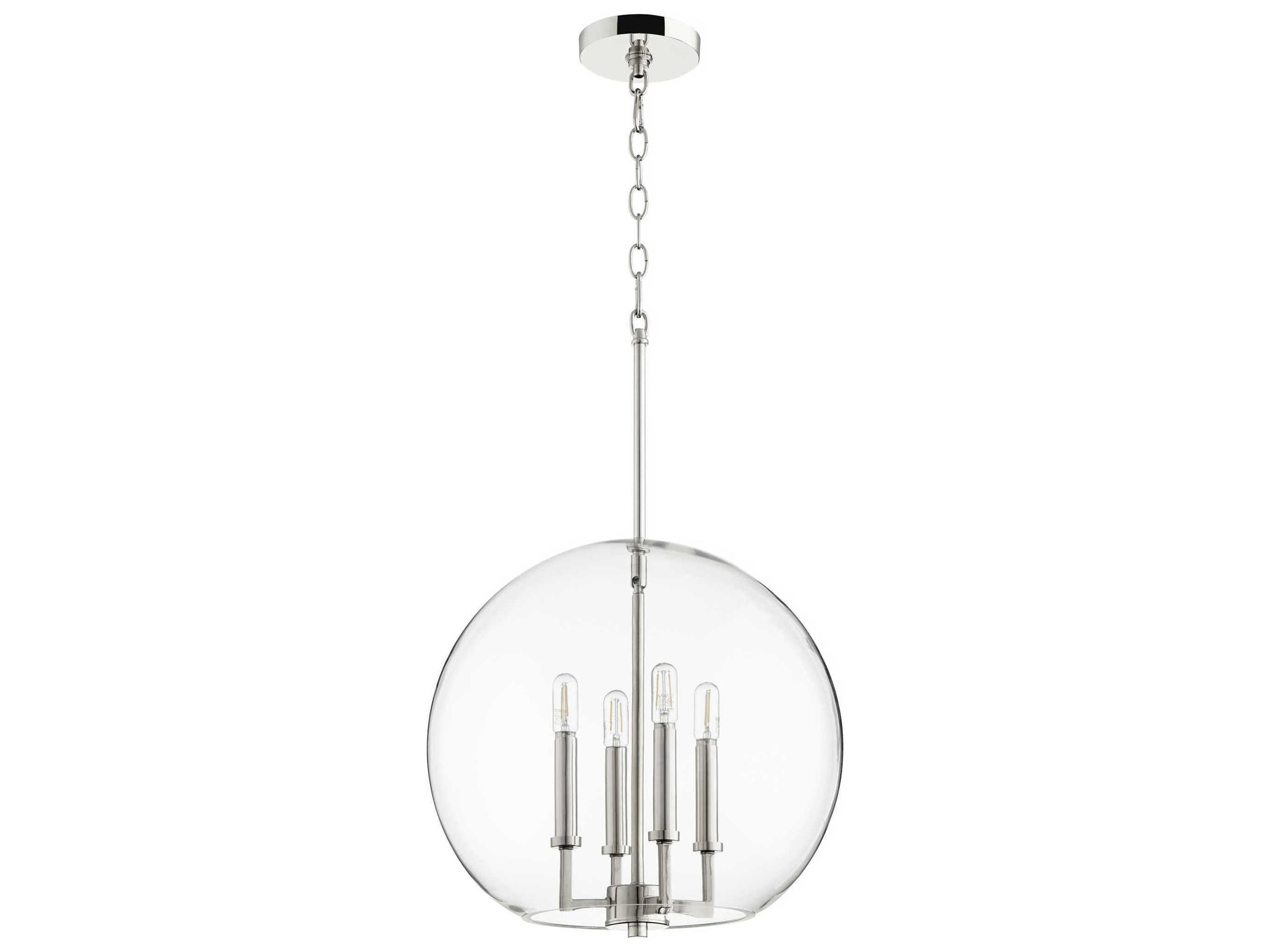 4-Light Polished Nickel Glass Candelabra Globe Chandelier
