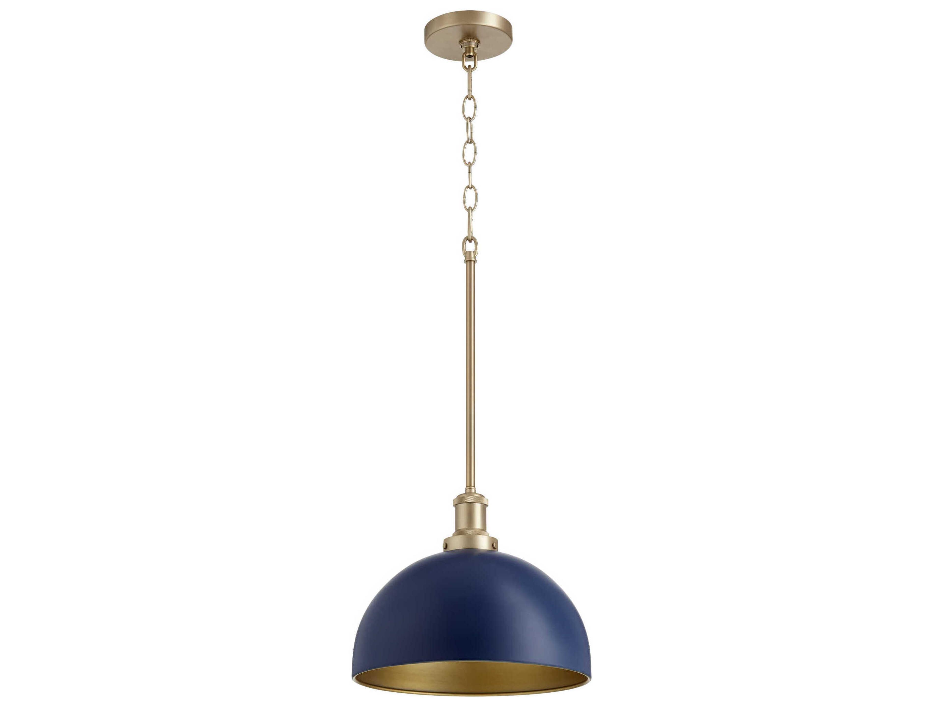 1-Light Blue Aged Brass Dome Mini Pendant