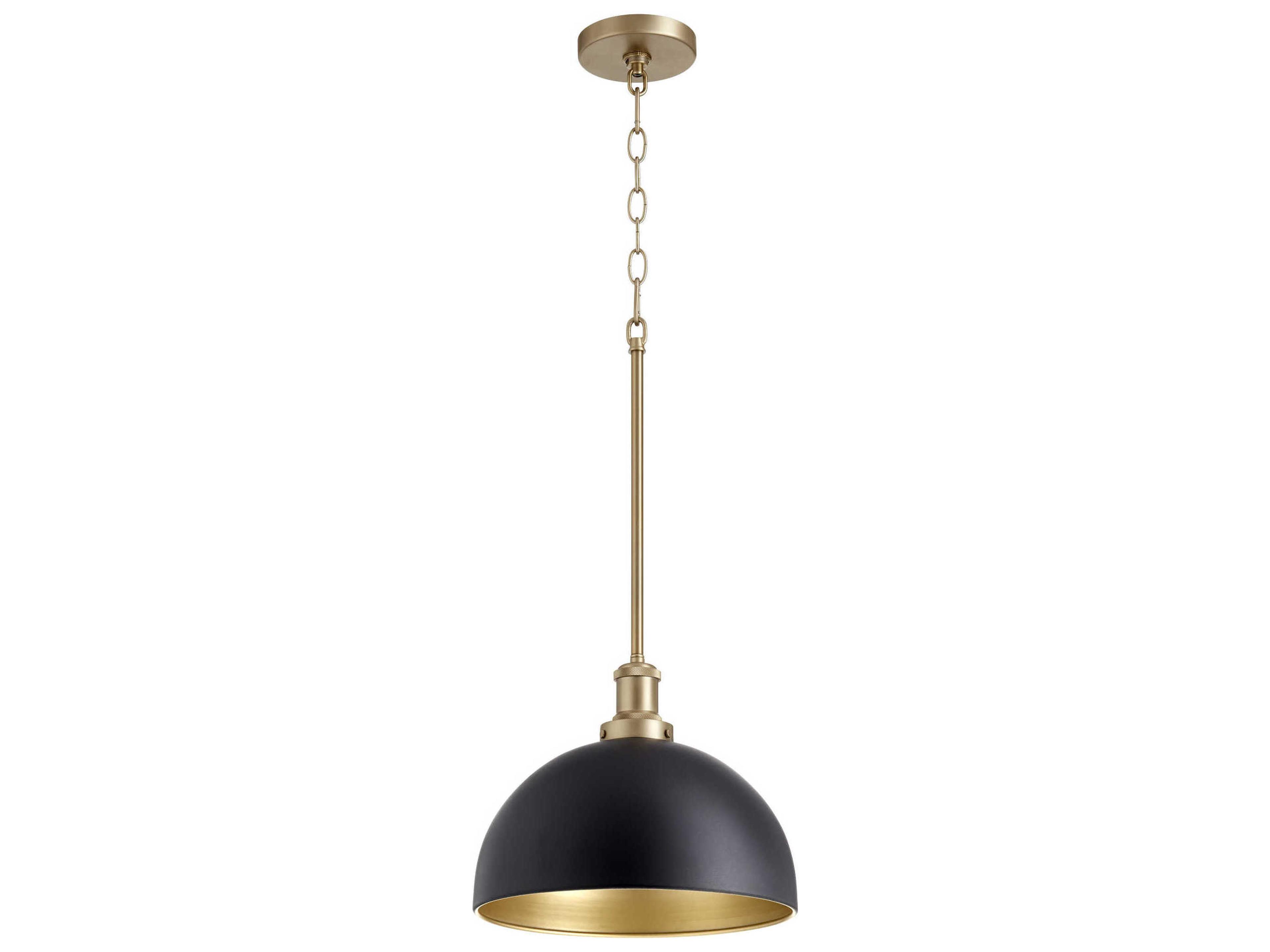 1-Light Noir Aged Brass Black Dome Mini Pendant