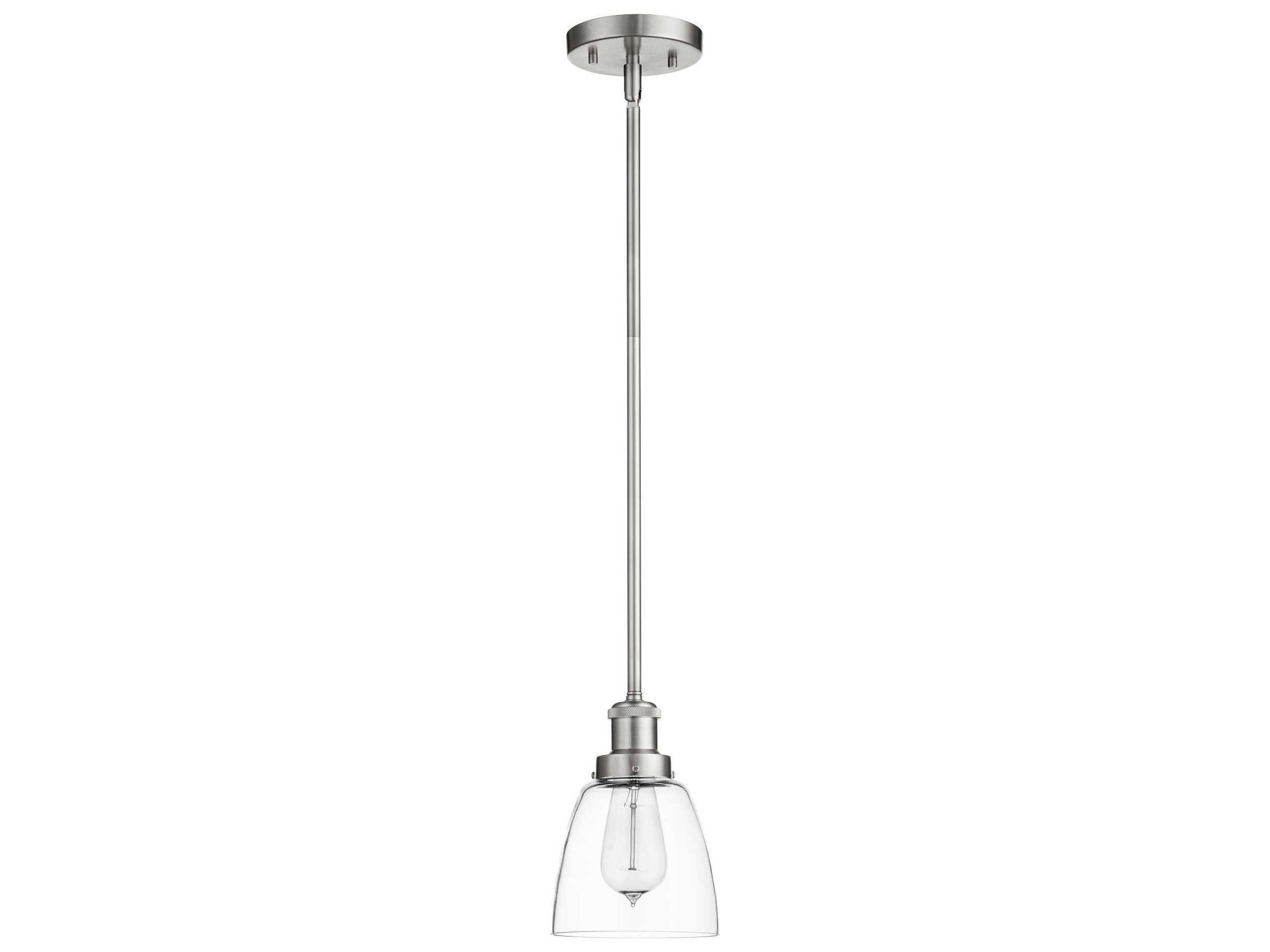 1-Light Satin Nickel Glass Bell Mini Pendant