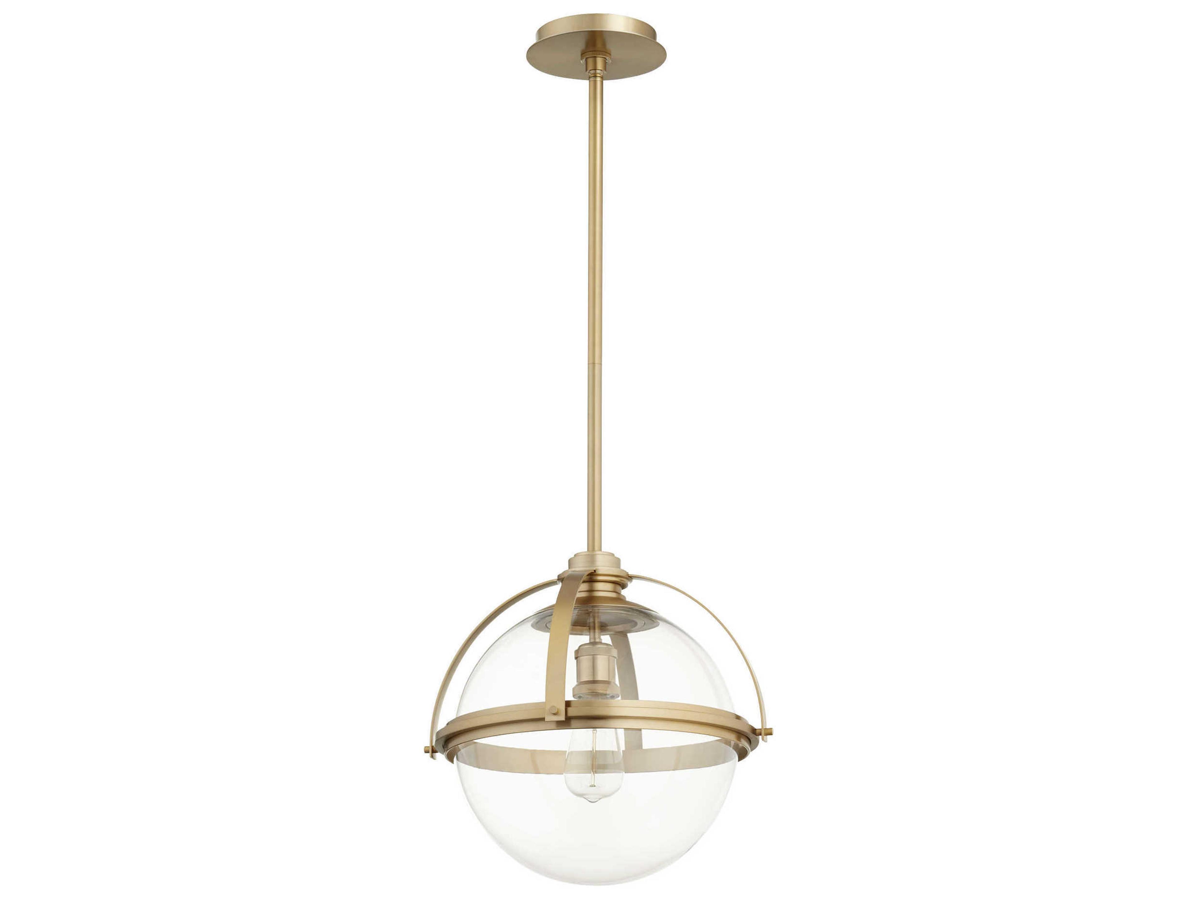 1-Light Aged Brass Glass Globe Pendant
