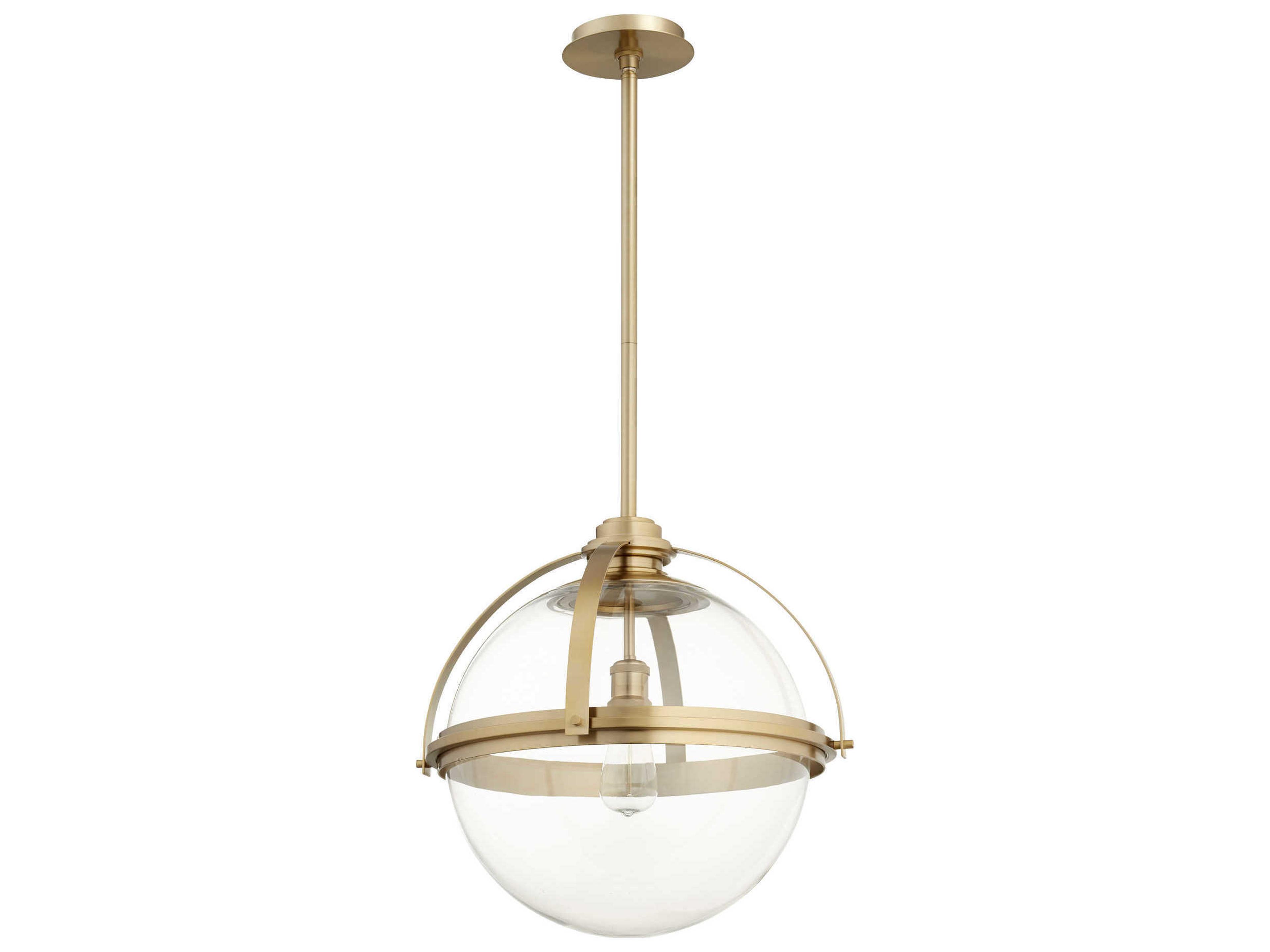 1-Light Aged Brass Glass Globe Pendant