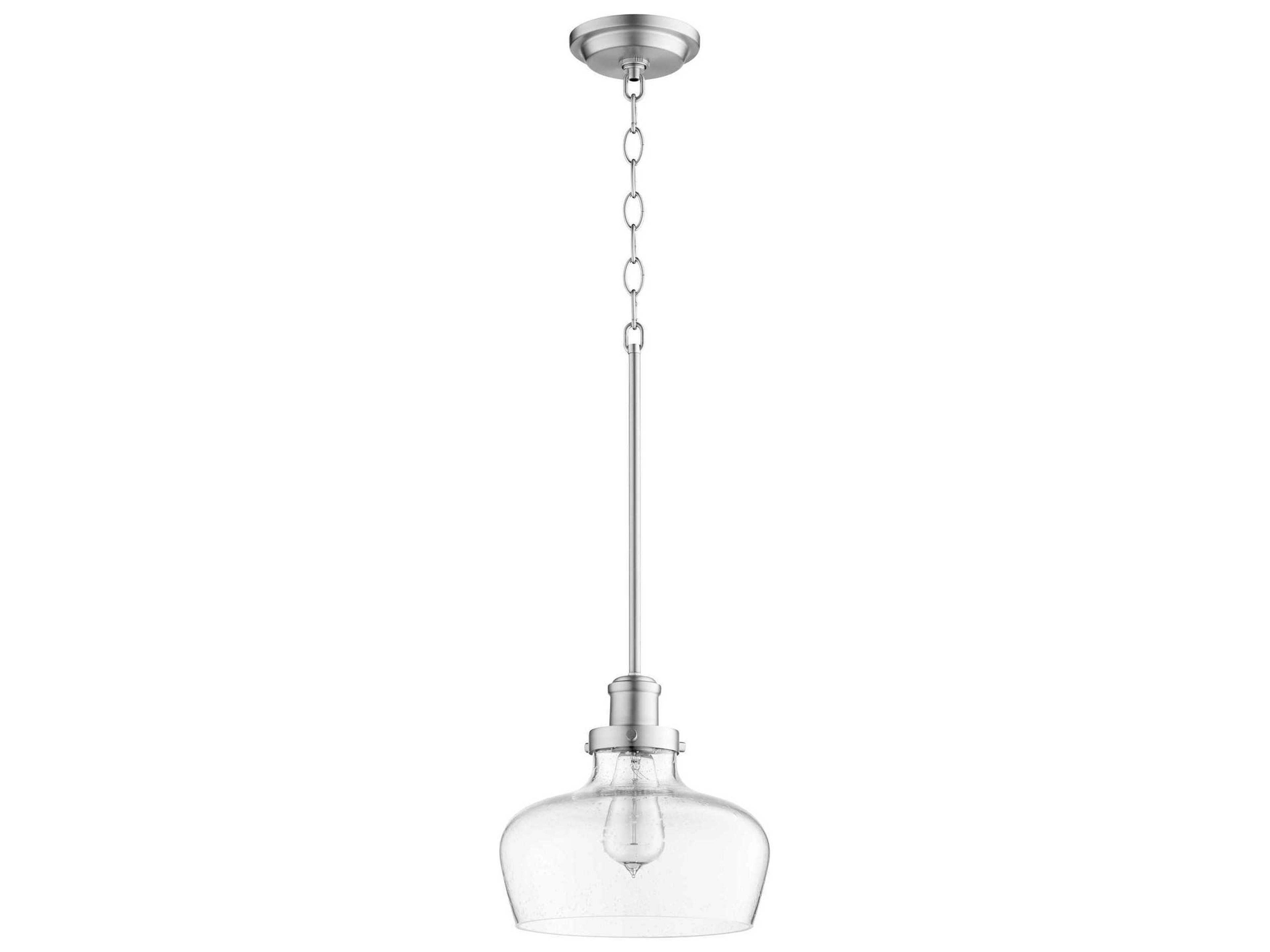 1-Light Satin Nickel Glass Bell Mini Pendant